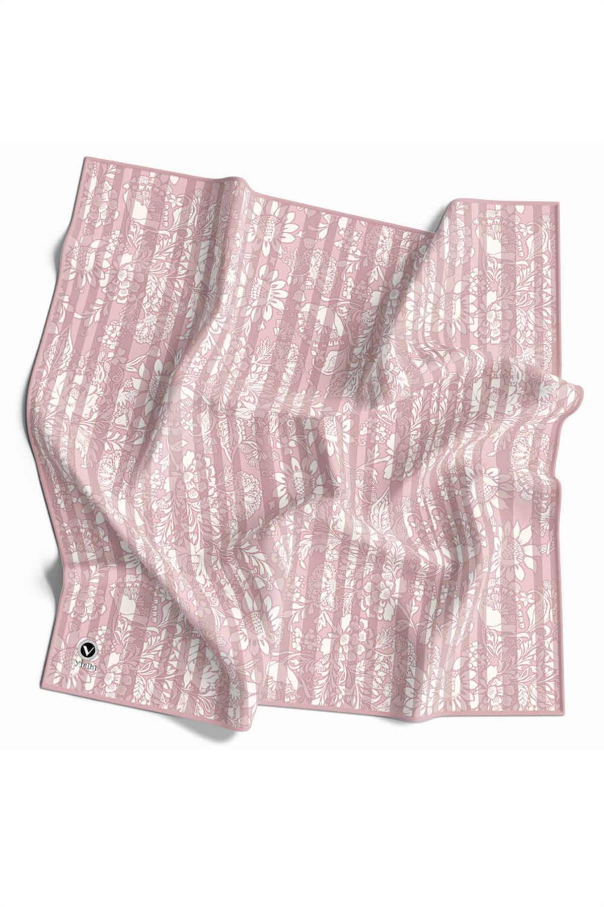 Twill Batik Şal Desenli Pudra Renkli 90x90 Eşarp (İpek İçermez) Kenar Dikiş Şekli El Dikişli