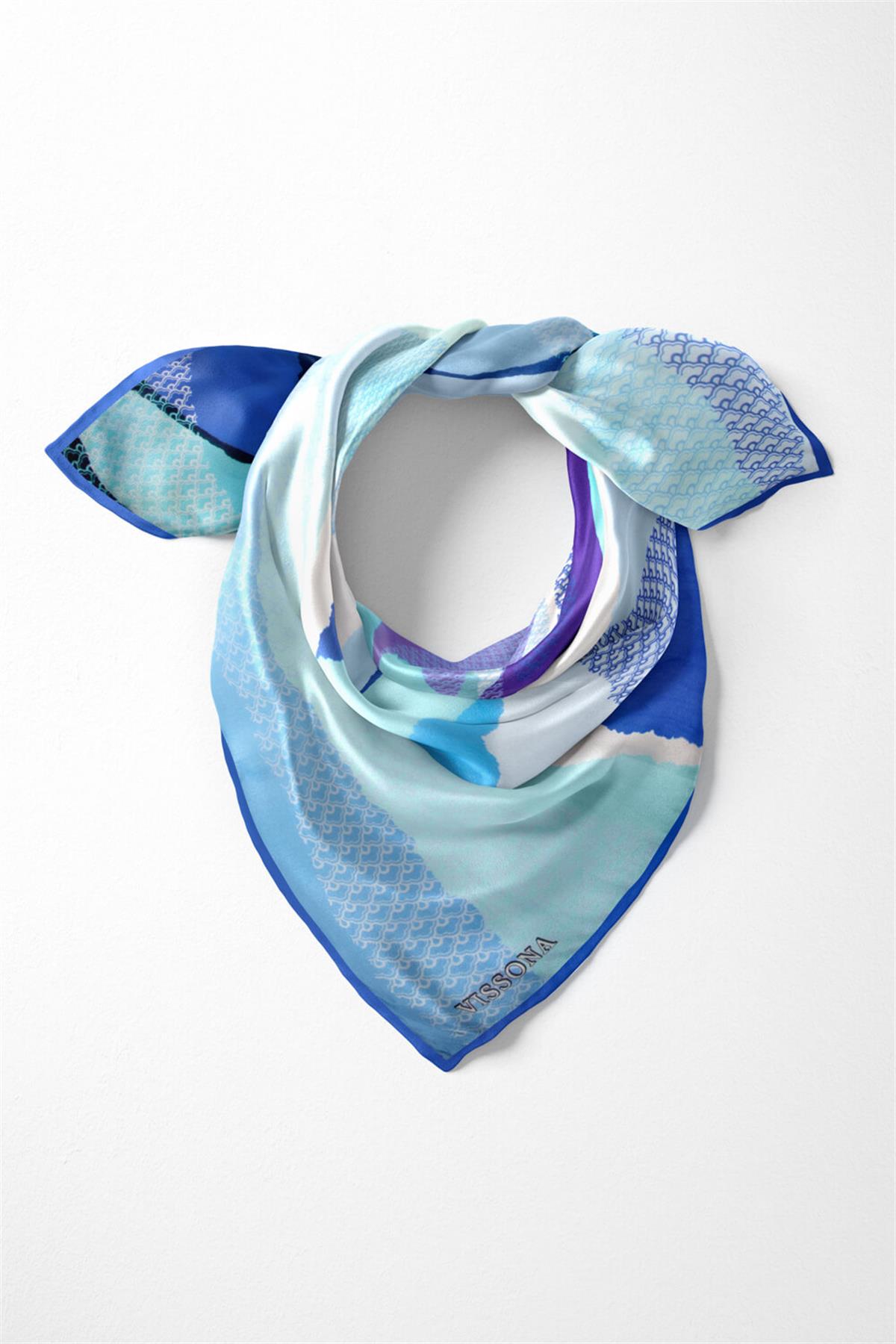 %100 İpek Kadın Desenli Bandana 80x80