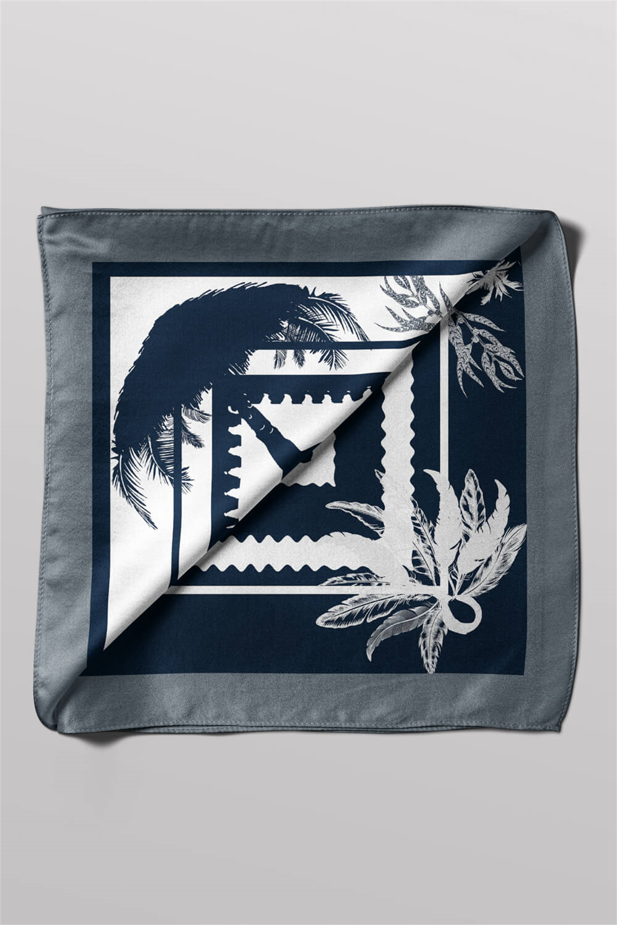 D50 Kadın Etnik Desenli Bandana 50x50 Lacivert DG0229-22 Snz