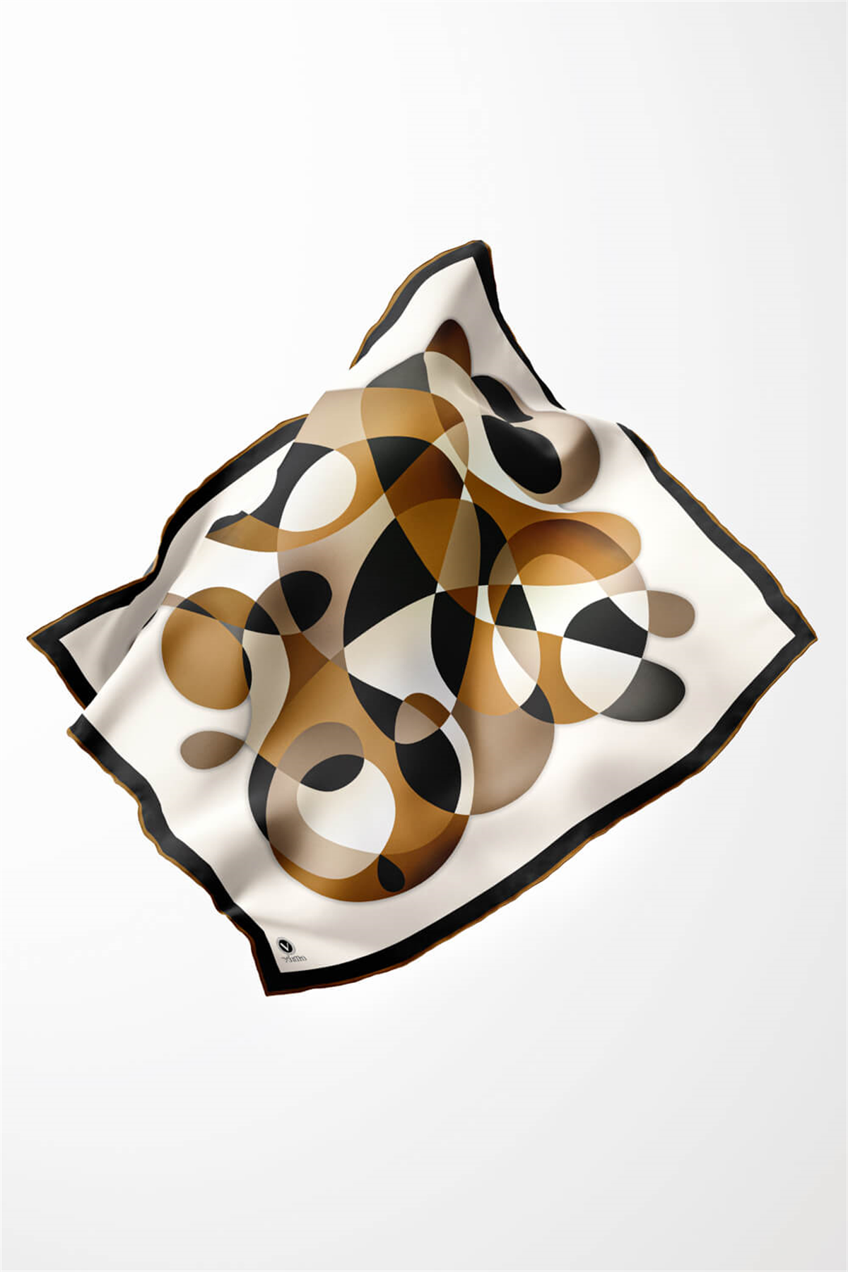 Twill Geometrik Desenli Taba Renkli 90x90 Eşarp (İpek İçermez) Kenar Dikiş Şekli El Dikişli