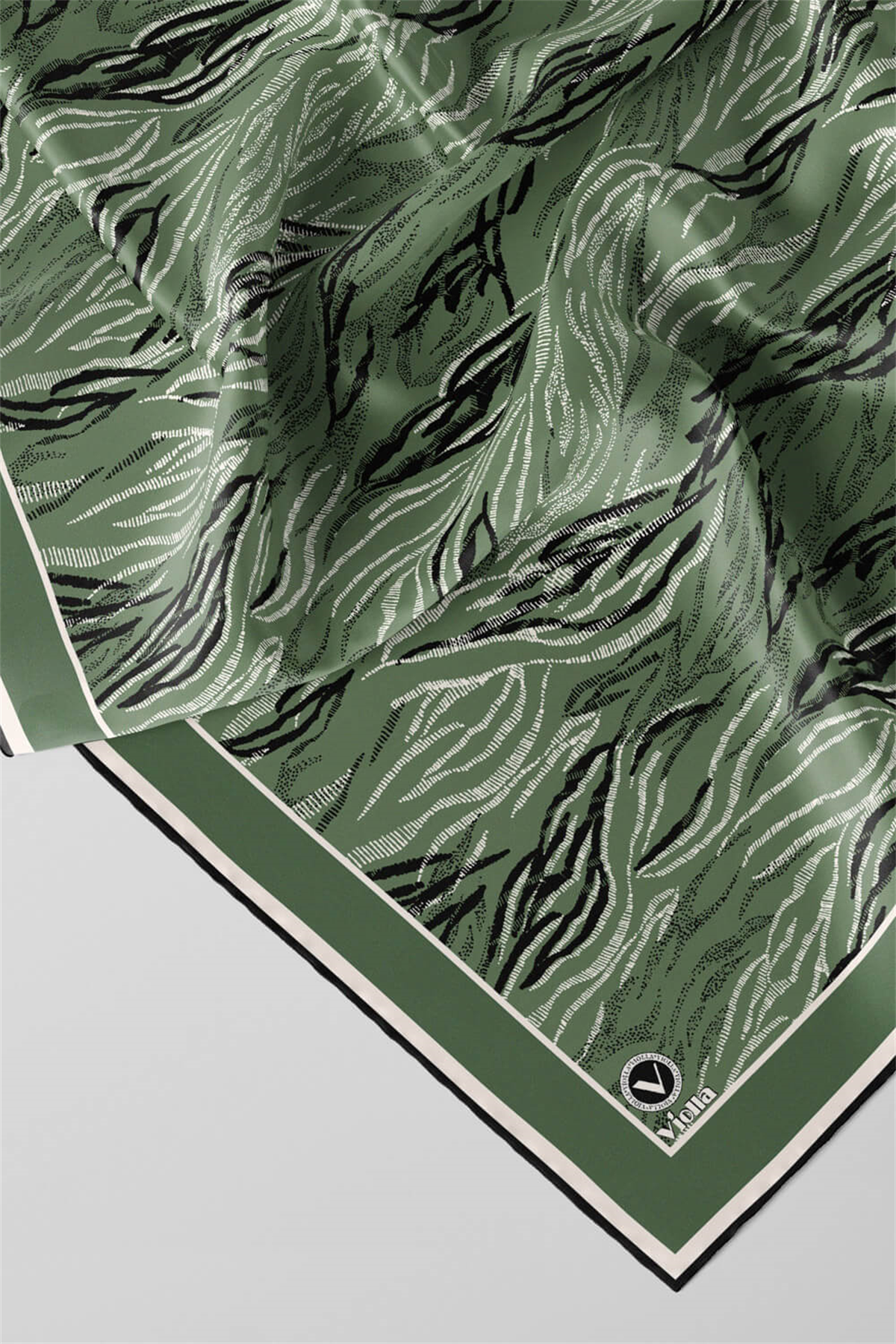 Twill Soyut Çizgi Desenli Mint Yeşili Renkli 90x90 Eşarp (İpek İçermez) Kenar Dikiş Şekli El Dikişli