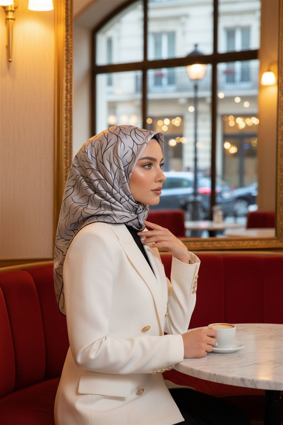 %100 Twill İpek Degrade Desenli Siyah Renkli 90x90 Eşarp Dikim Şekli : El Dikişi