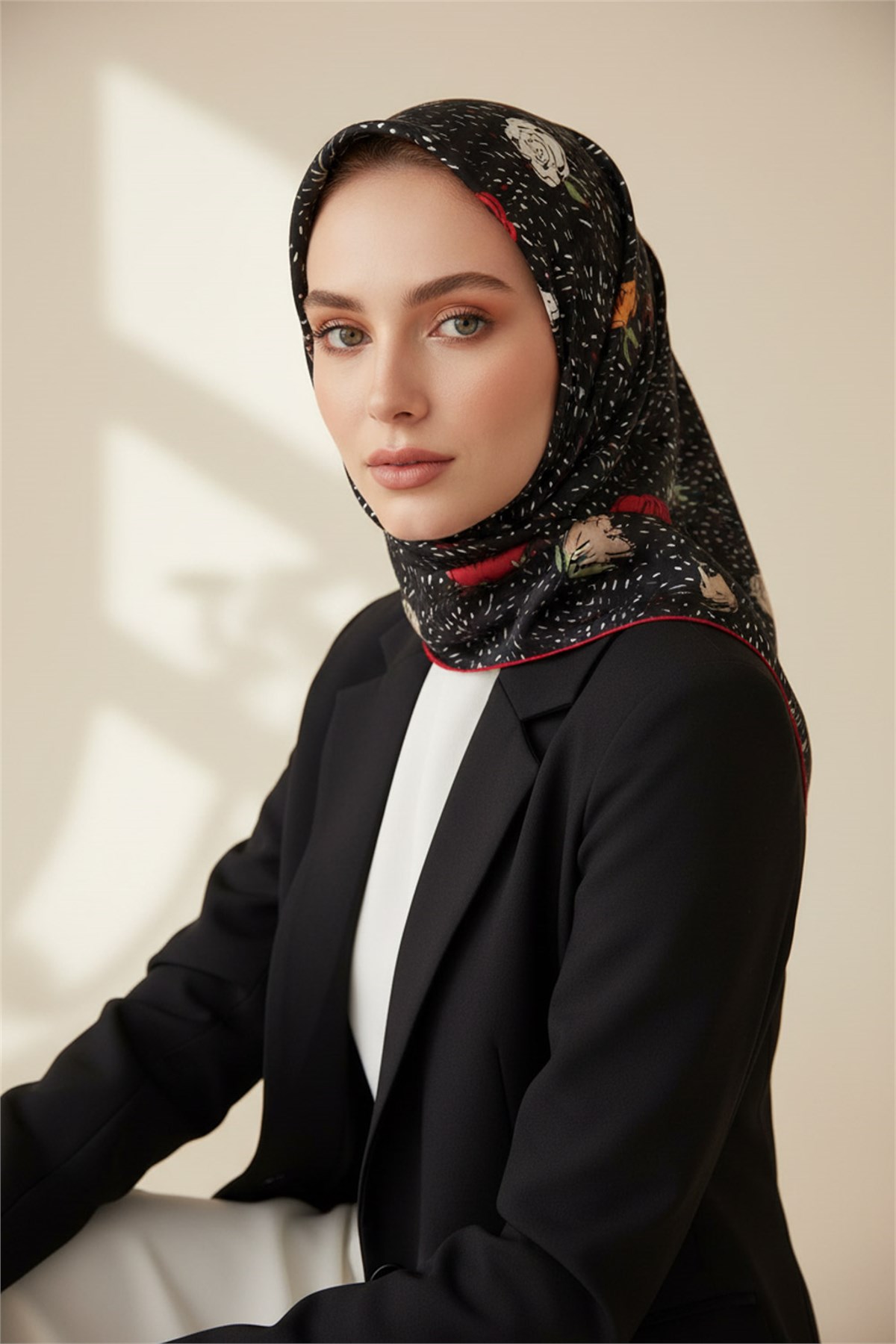 %100 Twill İpek Çıtır Çiçek Desenli Kırmızı - Bordo Renkli 90x90 Eşarp Dikim Şekli : El Dikişi
