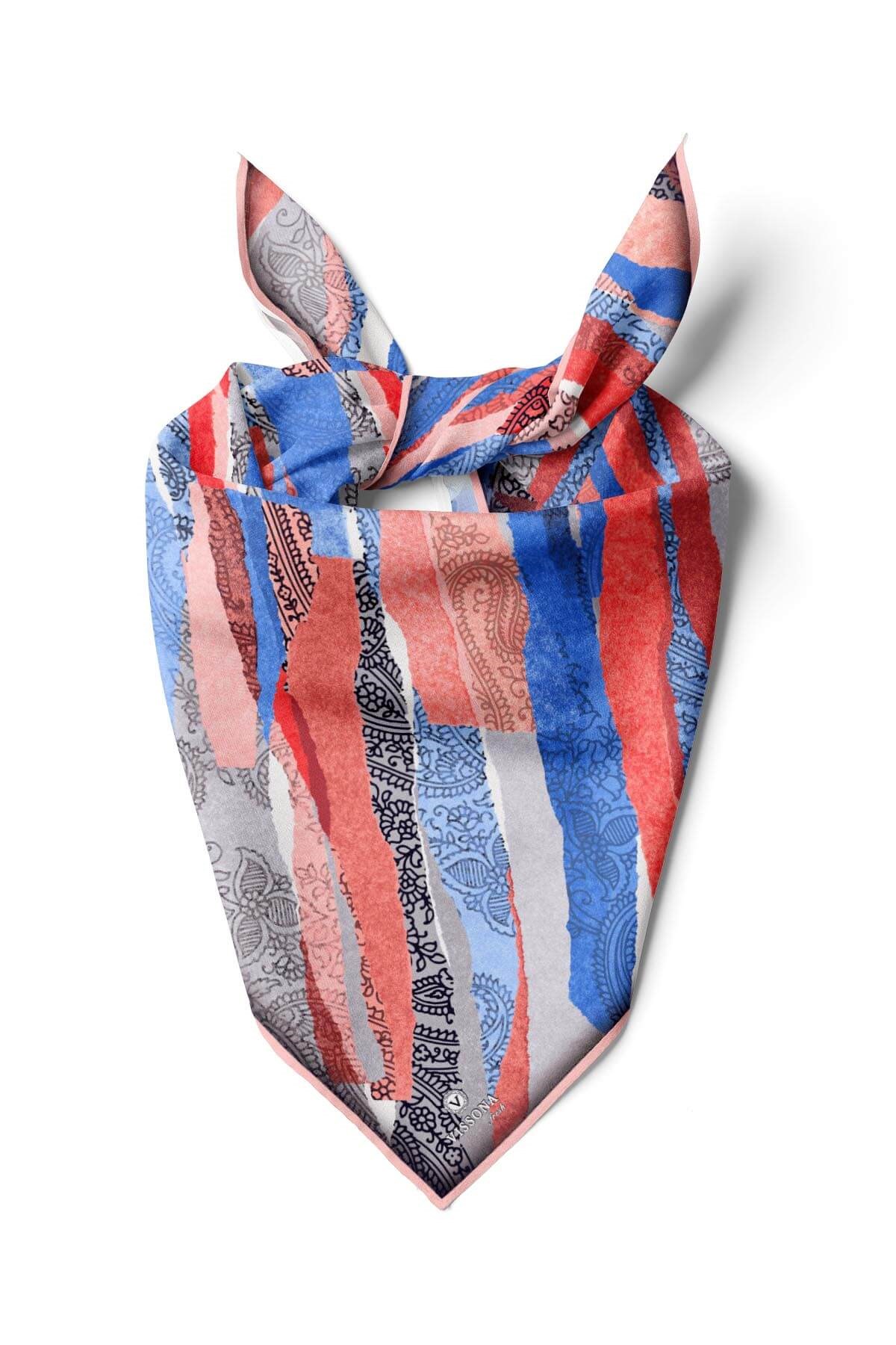 %100 İpek Kadın Desenli Bandana 80x80