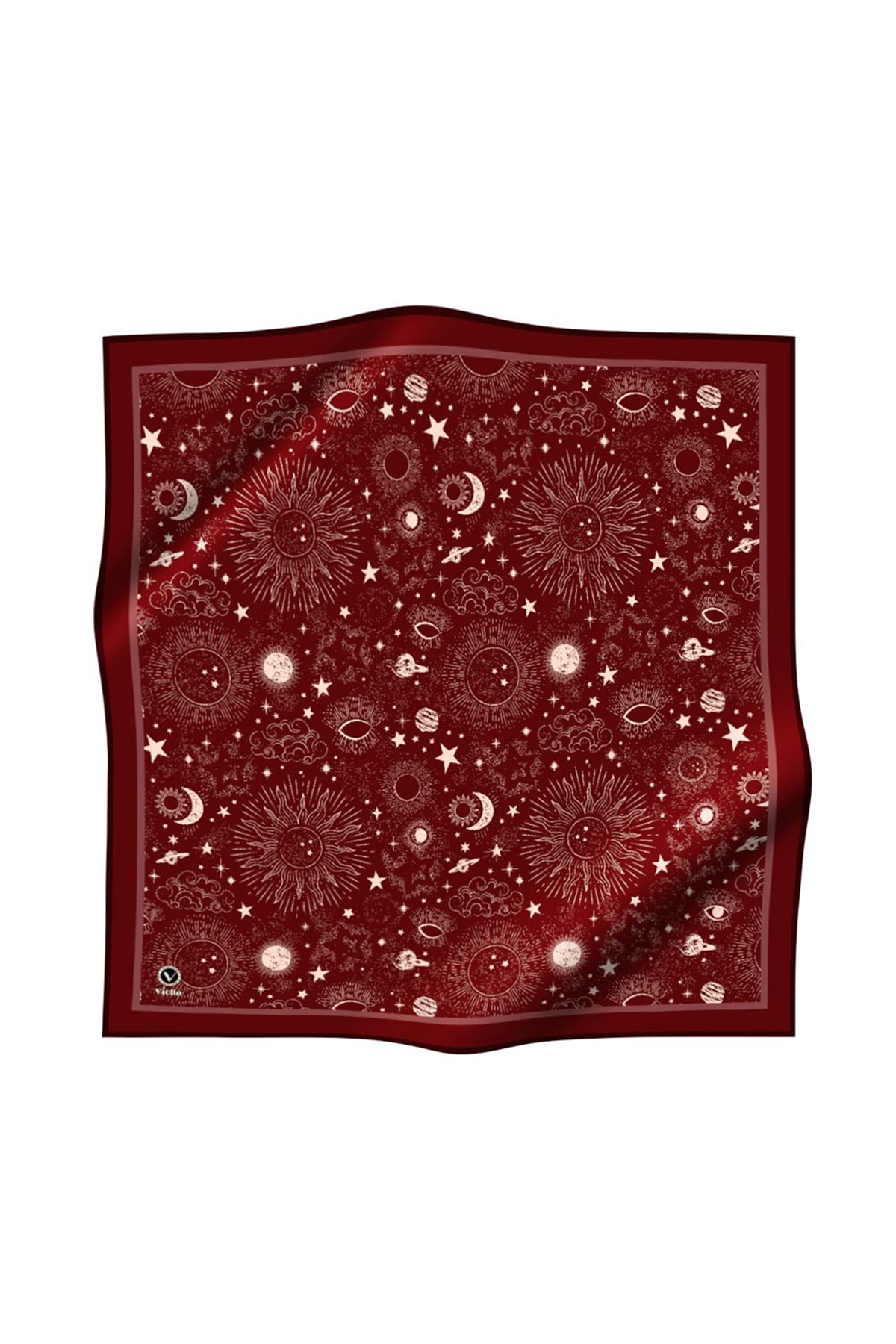 Twill Galaksi Desenli Bordo Renkli 90x90 Eşarp (İpek İçermez) Dikim Şekli : El Dikişi