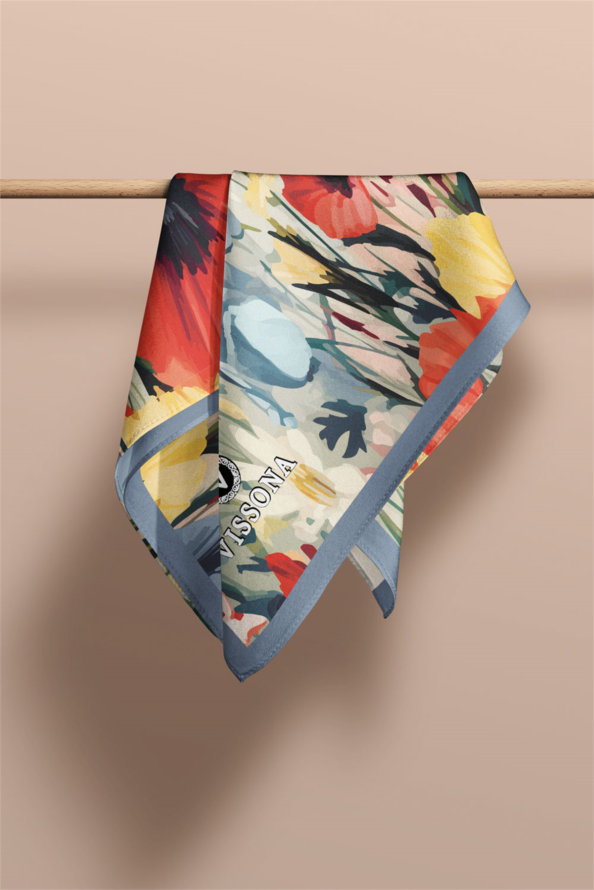 I67 SATEN İPEK GELİNCİK DESENLİ KADIN FULAR