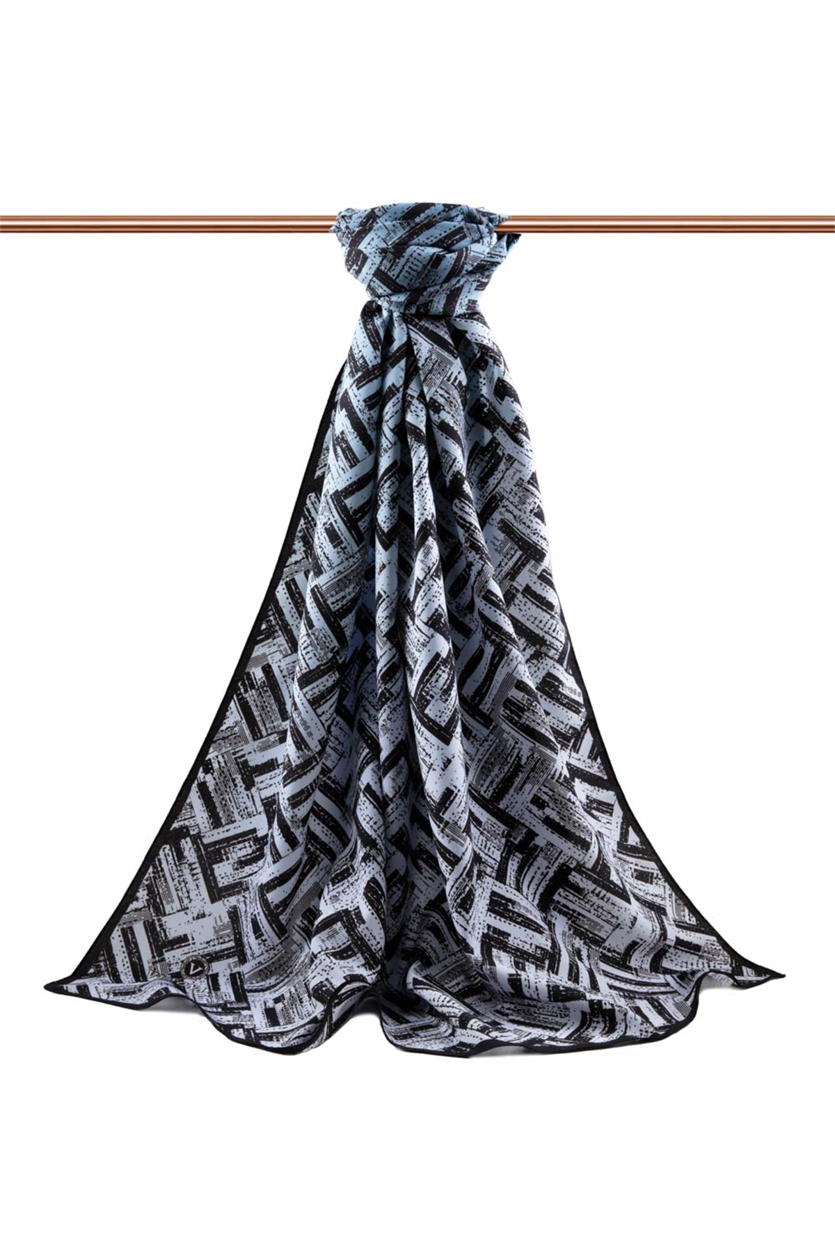 LÜKS MEDİNE İPEĞİ DEGRADELİ ÇİZGİ DESENLİ SAKS RENKLİ 75X195 KIRIŞMAZ ŞAL MOSS KREP DİKİŞ TİPİ İTALYAN DİKİŞLİ