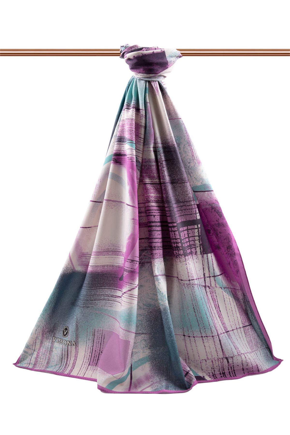 LÜKS MEDİNE İPEĞİ GEOMETRİK DESENLİ PEMBE RENKLİ 75X195 KIRIŞMAZ ŞAL MOSS KREP DİKİŞ TİPİ İTALYAN DİKİŞLİ