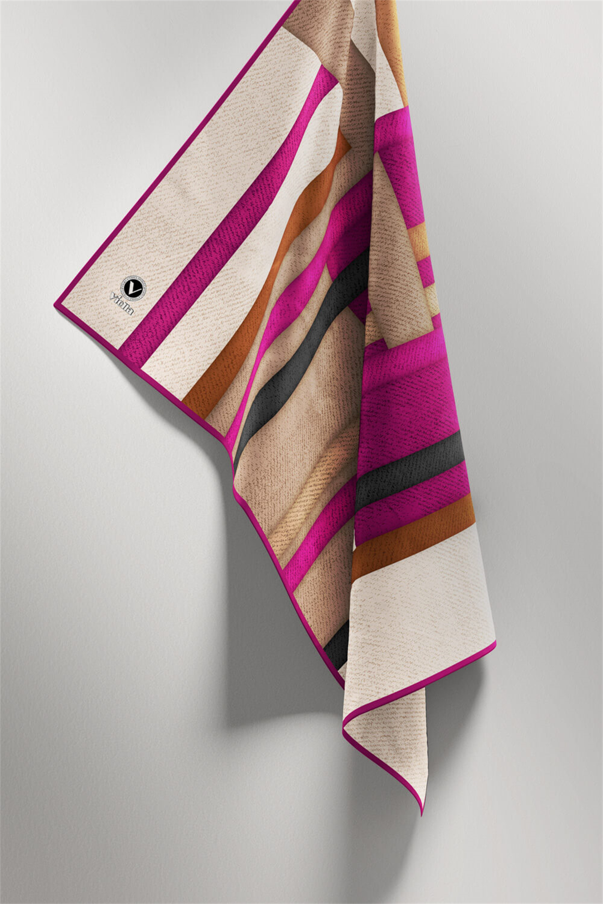 Twill Renkli Şerit Desenli Mürdüm Renkli 90x90 Eşarp (İpek İçermez) Kenar Dikiş Şekli El Dikişli