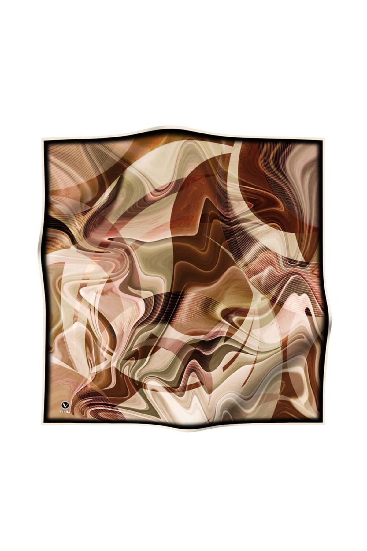 Twill Soyut Dalga Desenli Hardal Renkli 90x90 Eşarp (İpek İçermez) Dikim Şekli : El Dikişi