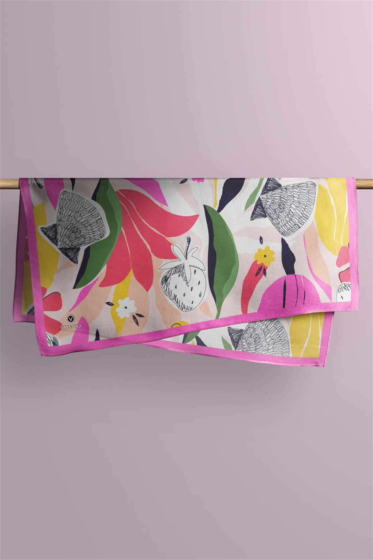 Saten İpek Çiçek Desenli Kadın Bandana