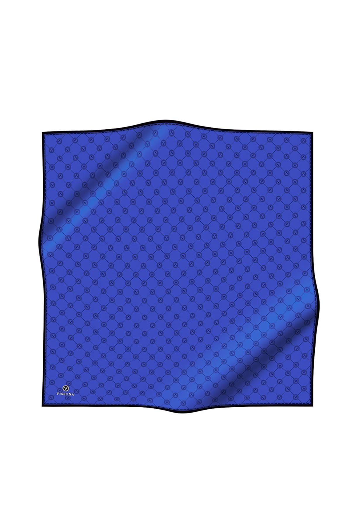 %100 Twill İpek Monogram Desenli Saks Renkli 90x90 Eşarp Dikim Şekli : El Dikişi