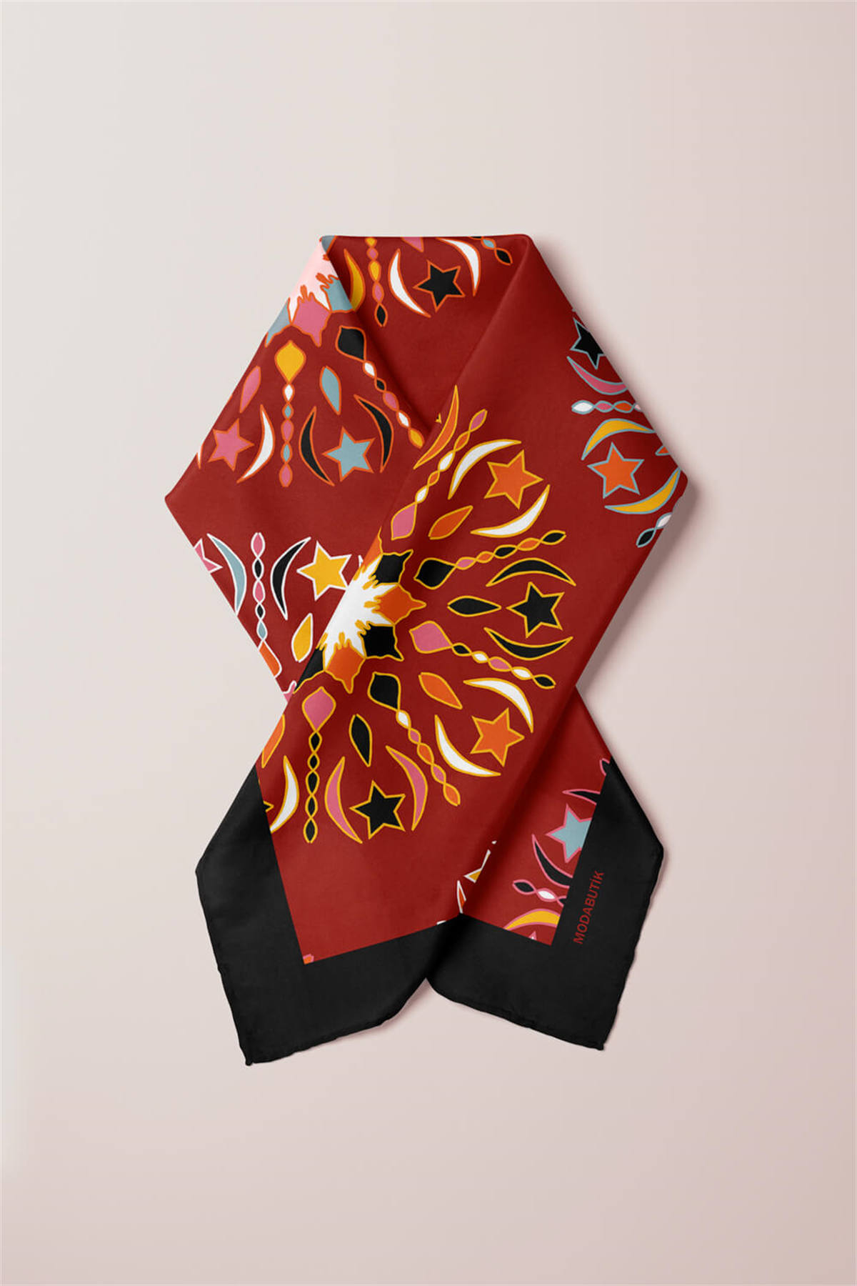 Y20 Kadın Çiçek Desenli Bandana 50x50 Kırmızı DG0403-22