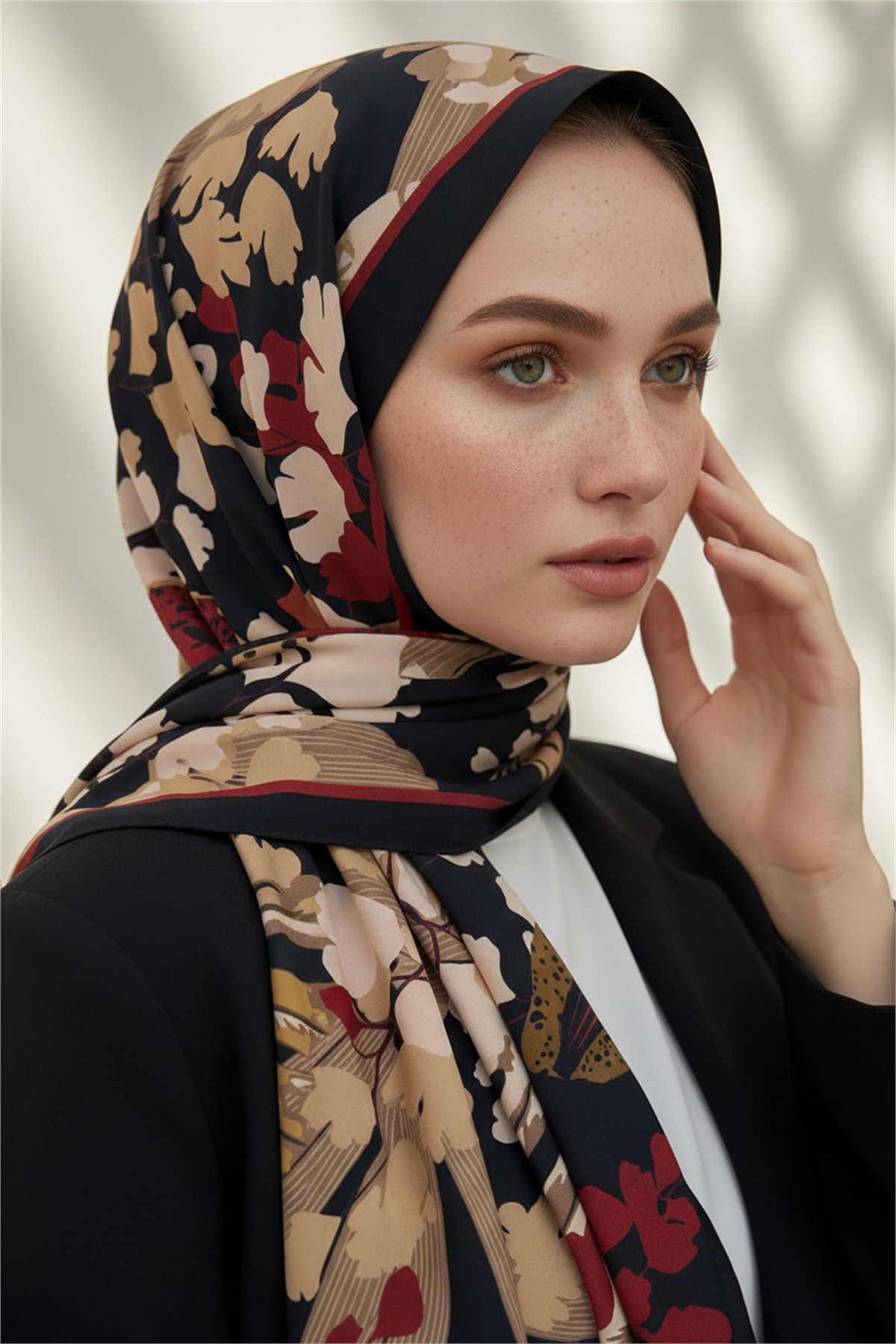 KREP YAPRAK DESENLİ BORDO RENKLİ 75X195 KIRIŞMAZ ŞAL