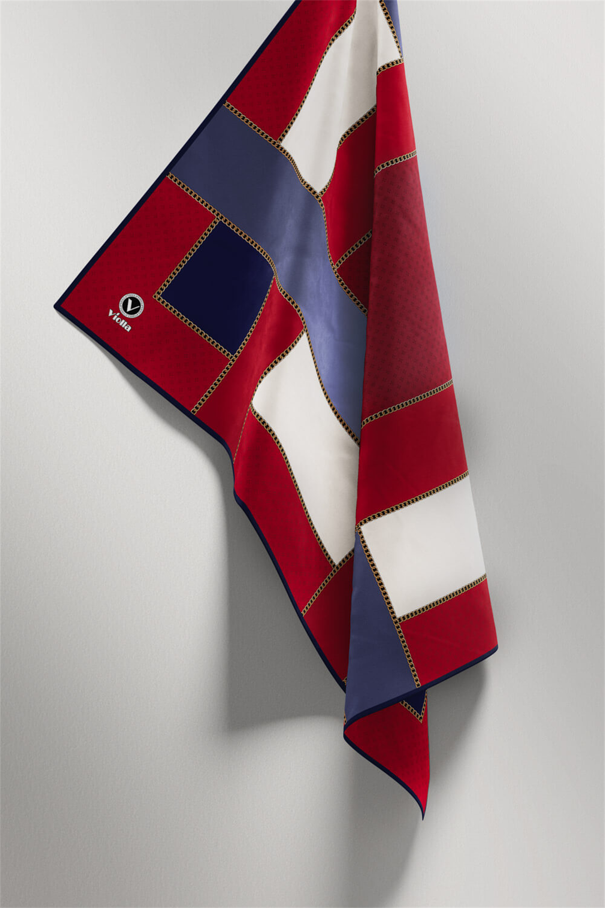 Twill Geometrik Desenli Bordo - Lacivert Renkli 90x90 Eşarp (İpek İçermez) Kenar Dikiş Şekli El Dikişli