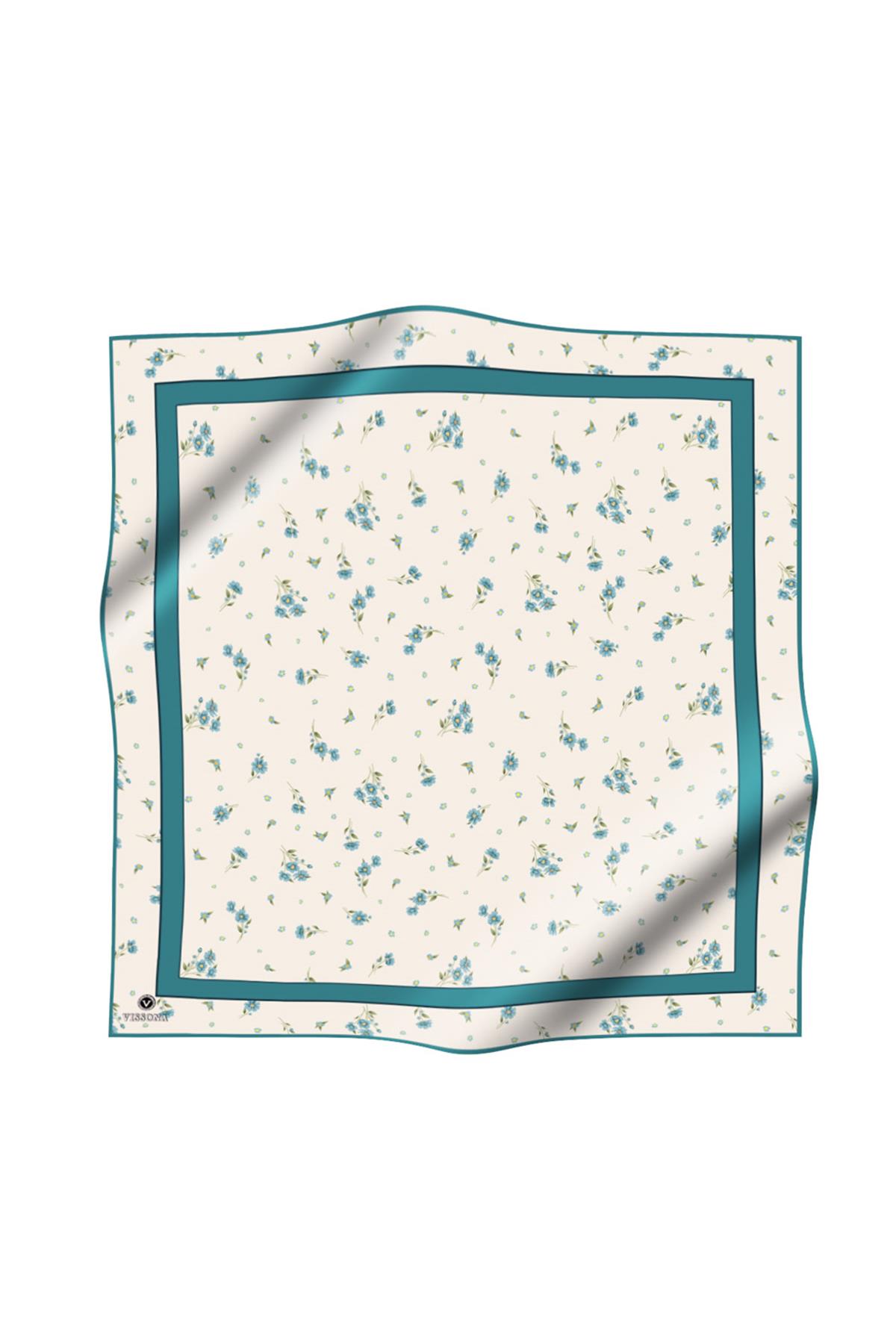 100% Twill İpek Bordürlü Çıtır Çiçek Desenli Petrol Yeşili Renkli 90x90 Dikim Şekli : El Dikişi Eşarp