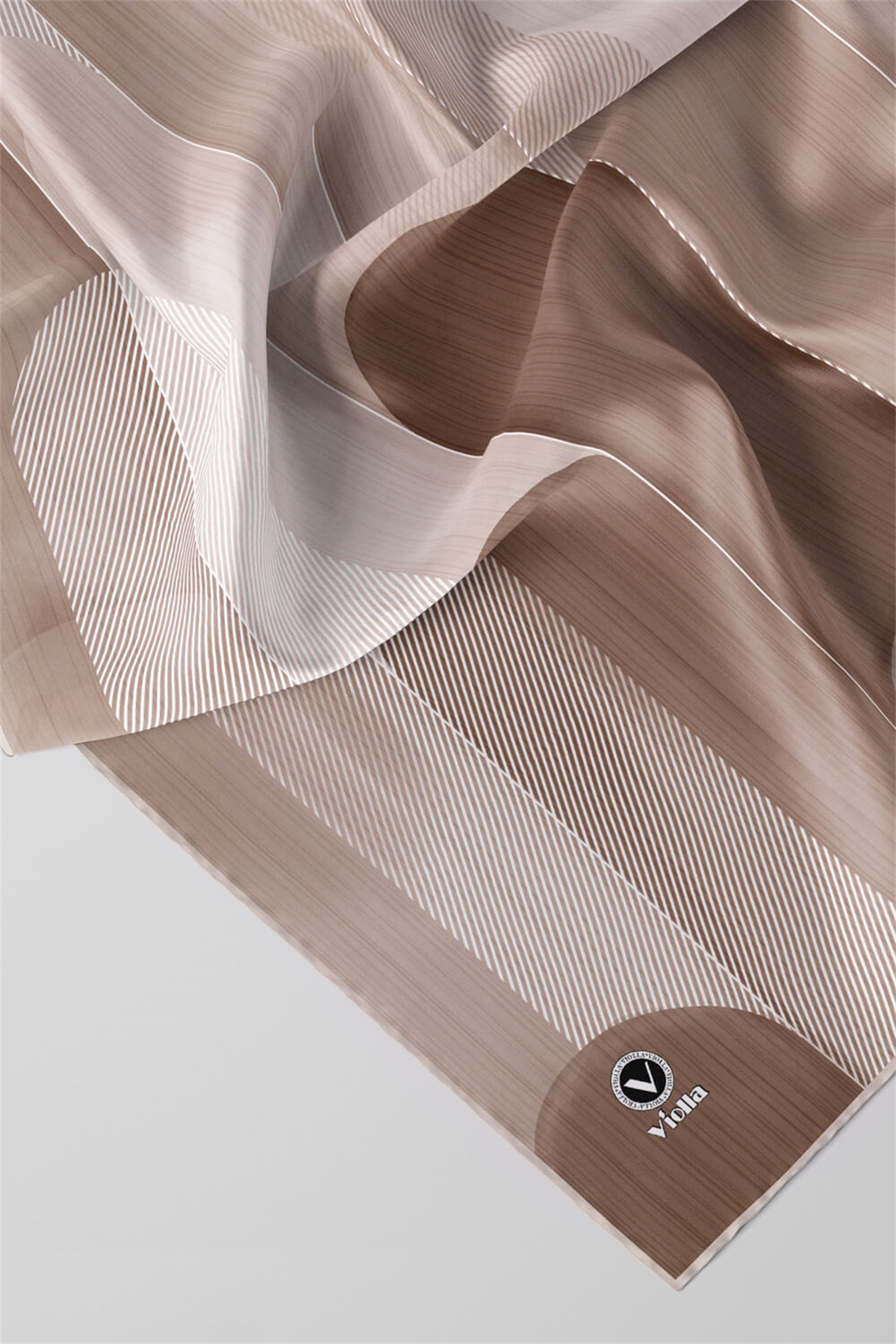 Twill Geometrik Desenli Bej Renkli 90x90 Eşarp (İpek İçermez) Kenar Dikiş Şekli El Dikişli