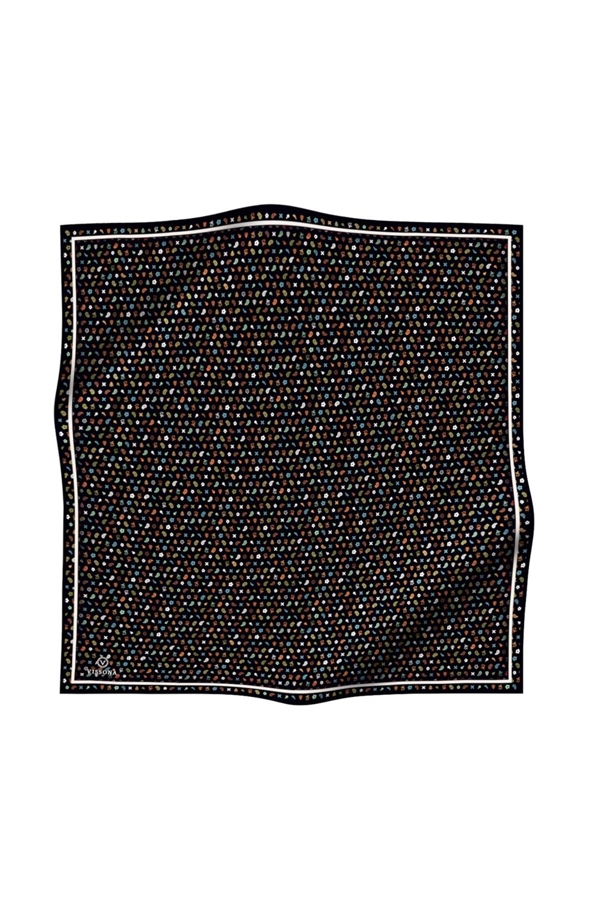 %100 Twill İpek Çıtır Desenli Siyah Renkli 90x90 Eşarp Dikim Şekli : El Dikişi