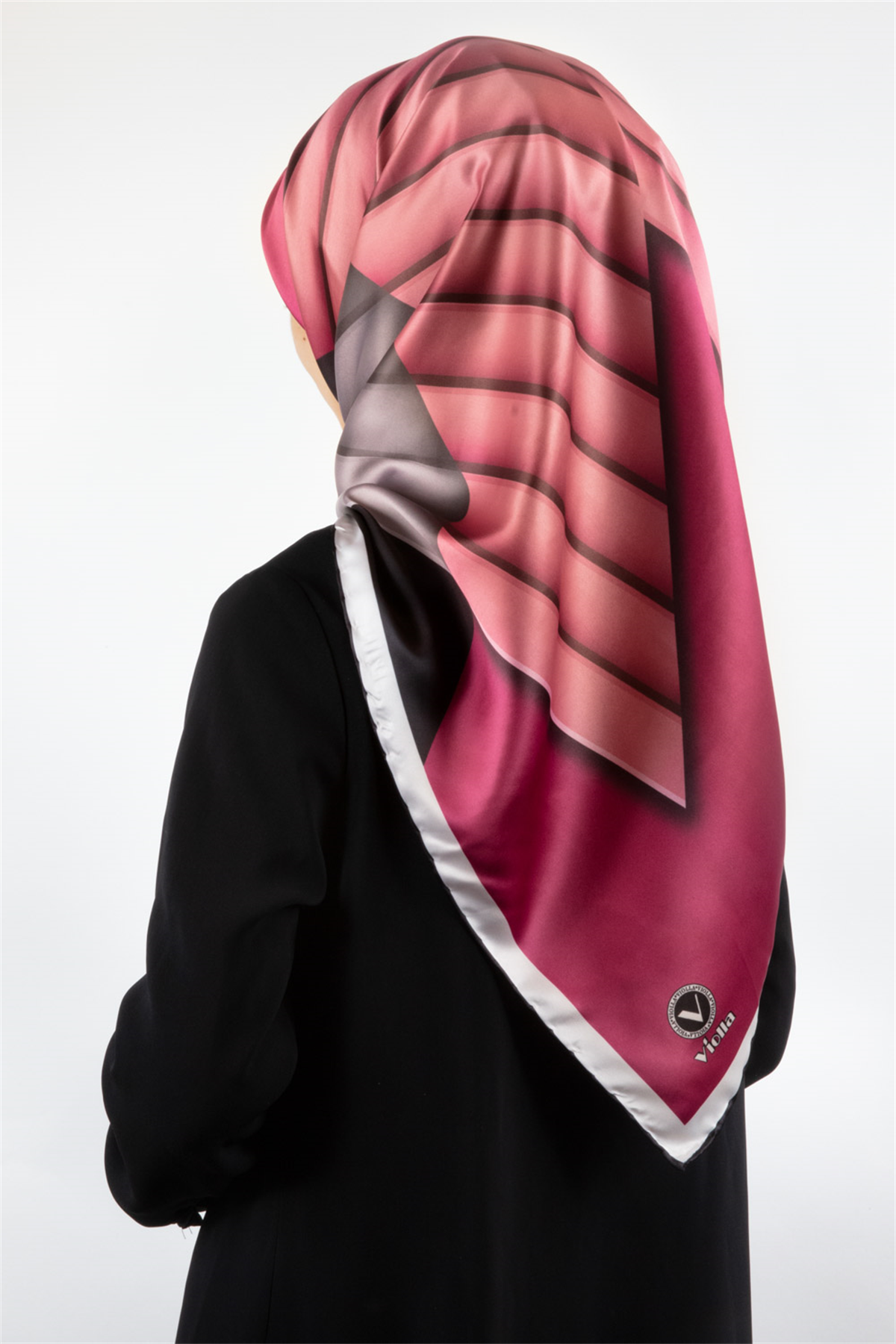 Rayon Zikzak Çizgi Desenli Pembe Renkli 90x90 Eşarp (İpek İçermez) Dikim Şekli : El Dikişi
