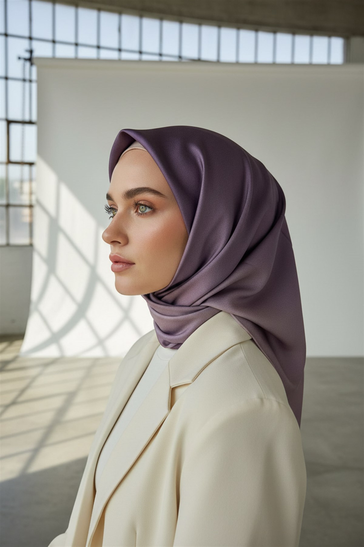 %100 Twill İpek Degrade Desenli Pudra Renkli 90x90 Eşarp Dikim Şekli : El Dikişi