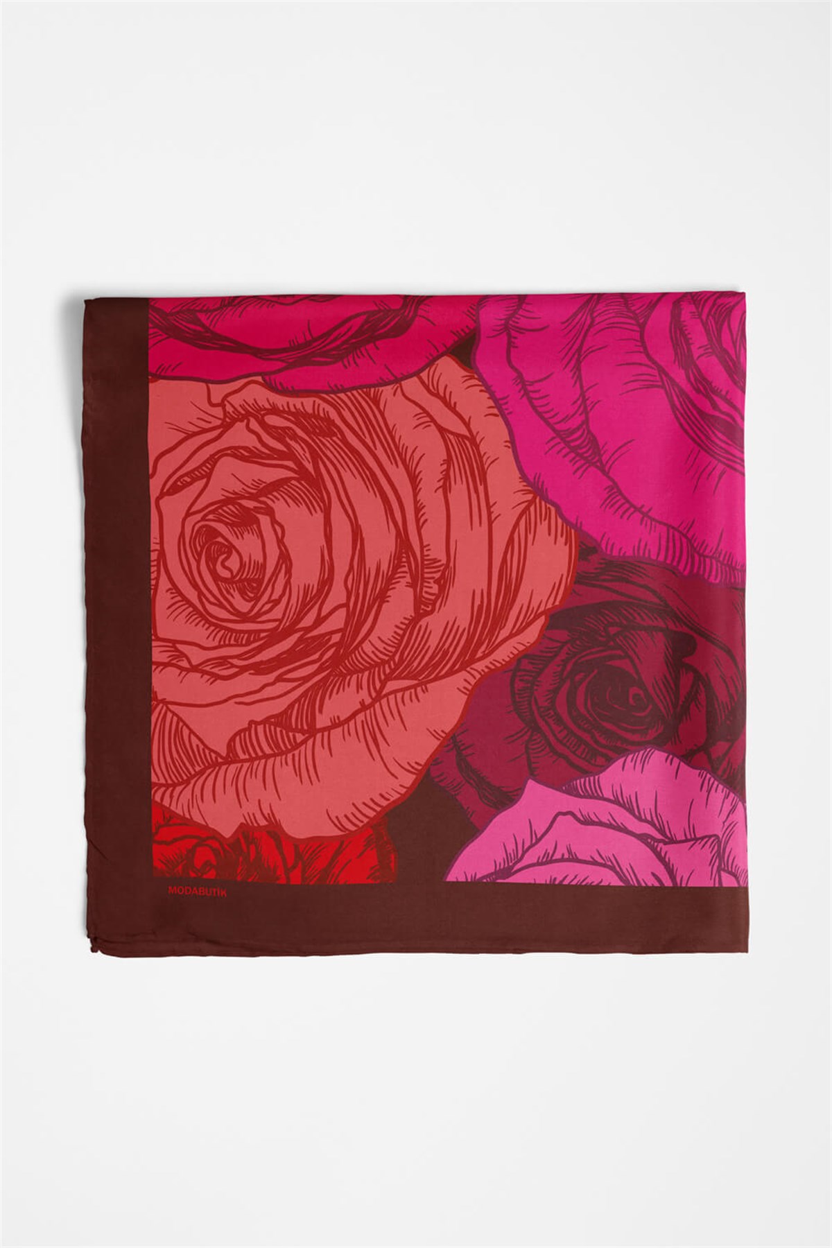 Violla F1  Kadın Gül Desenli Bandana 50x50 Kırmızı  DG0133-22