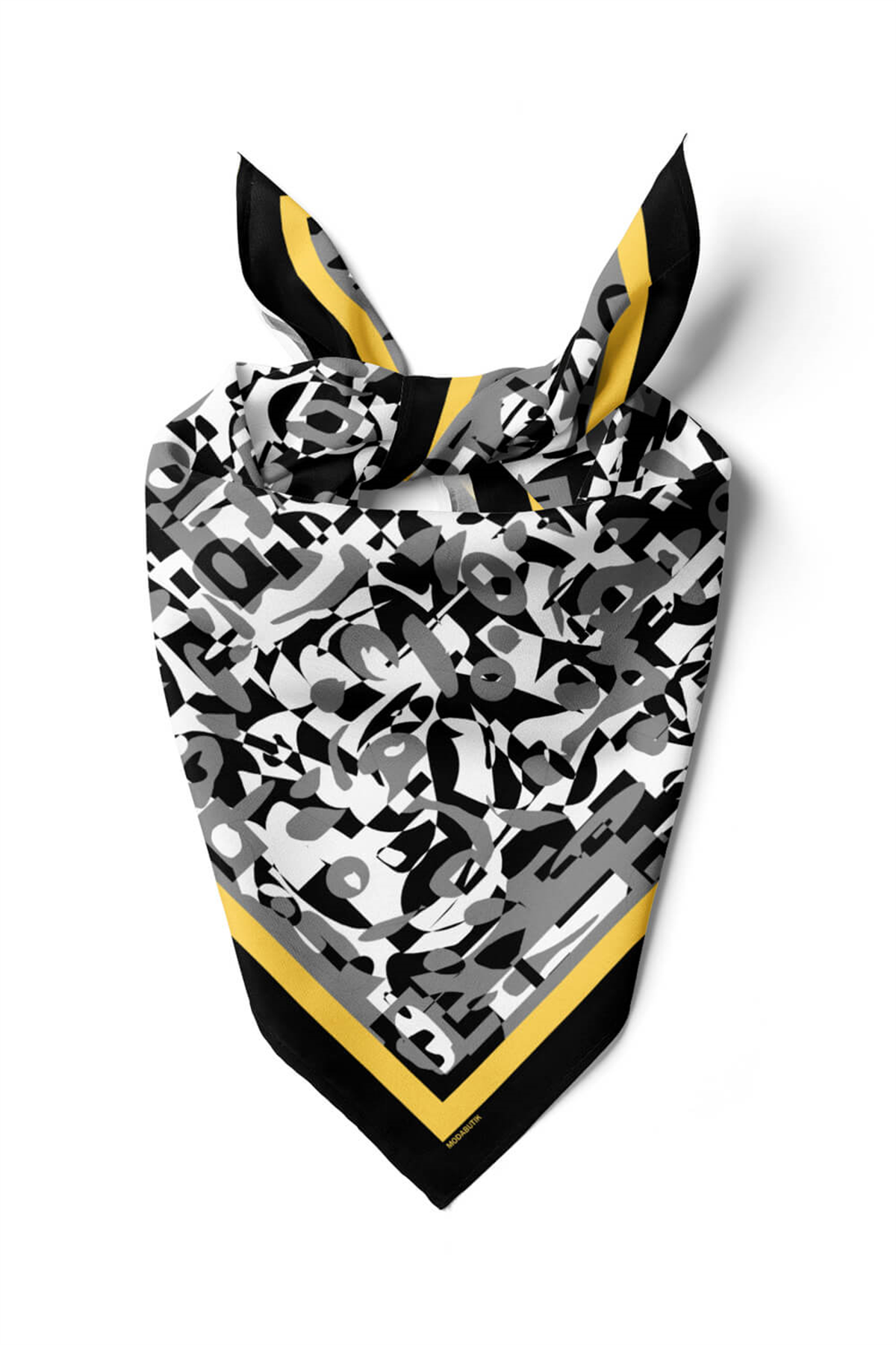 Kadın Siyah Beyaz Complex Desenli 50x50 Bandana HYL DG0976-22