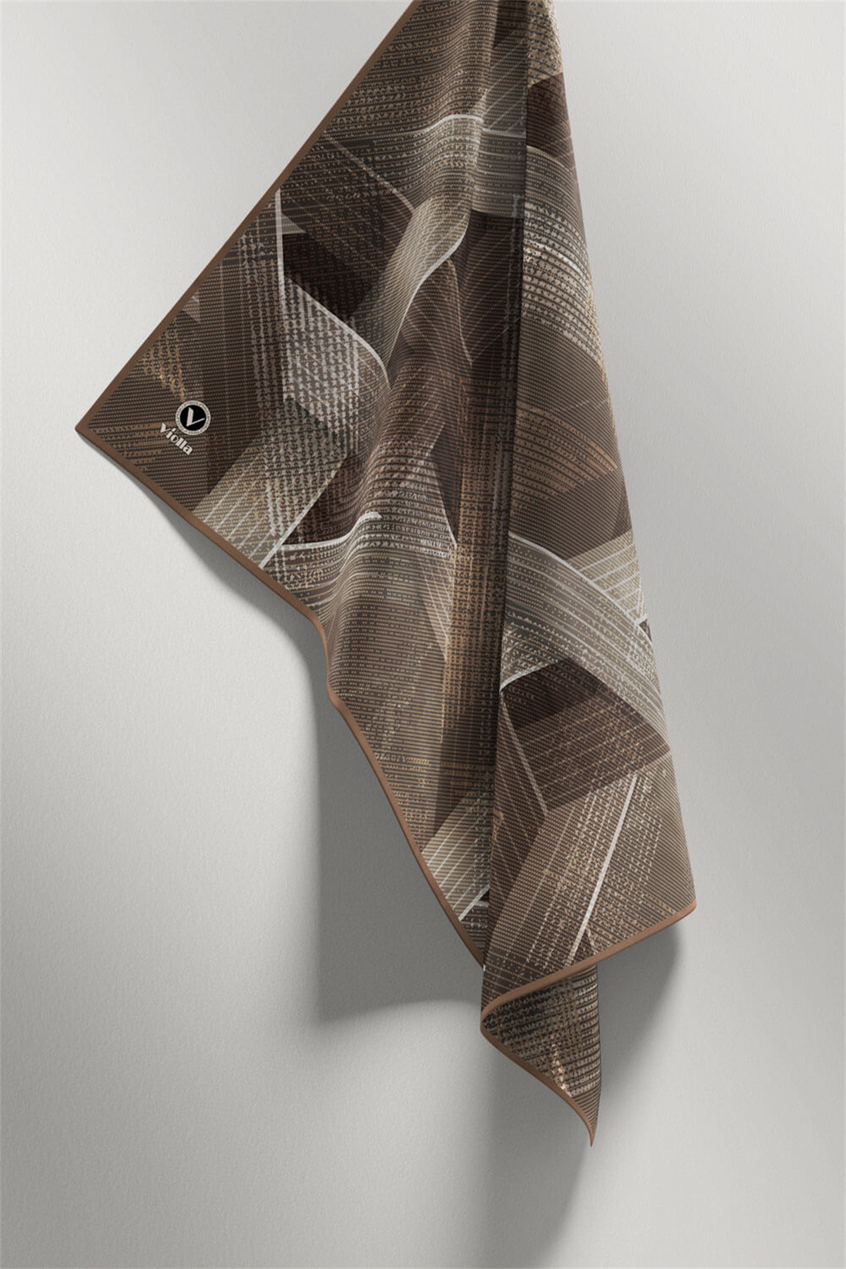 Twill Dokulu Geometrik Desenli Bej  Renkli 90x90 Eşarp (İpek İçermez) Kenar Dikiş Şekli El Dikişli