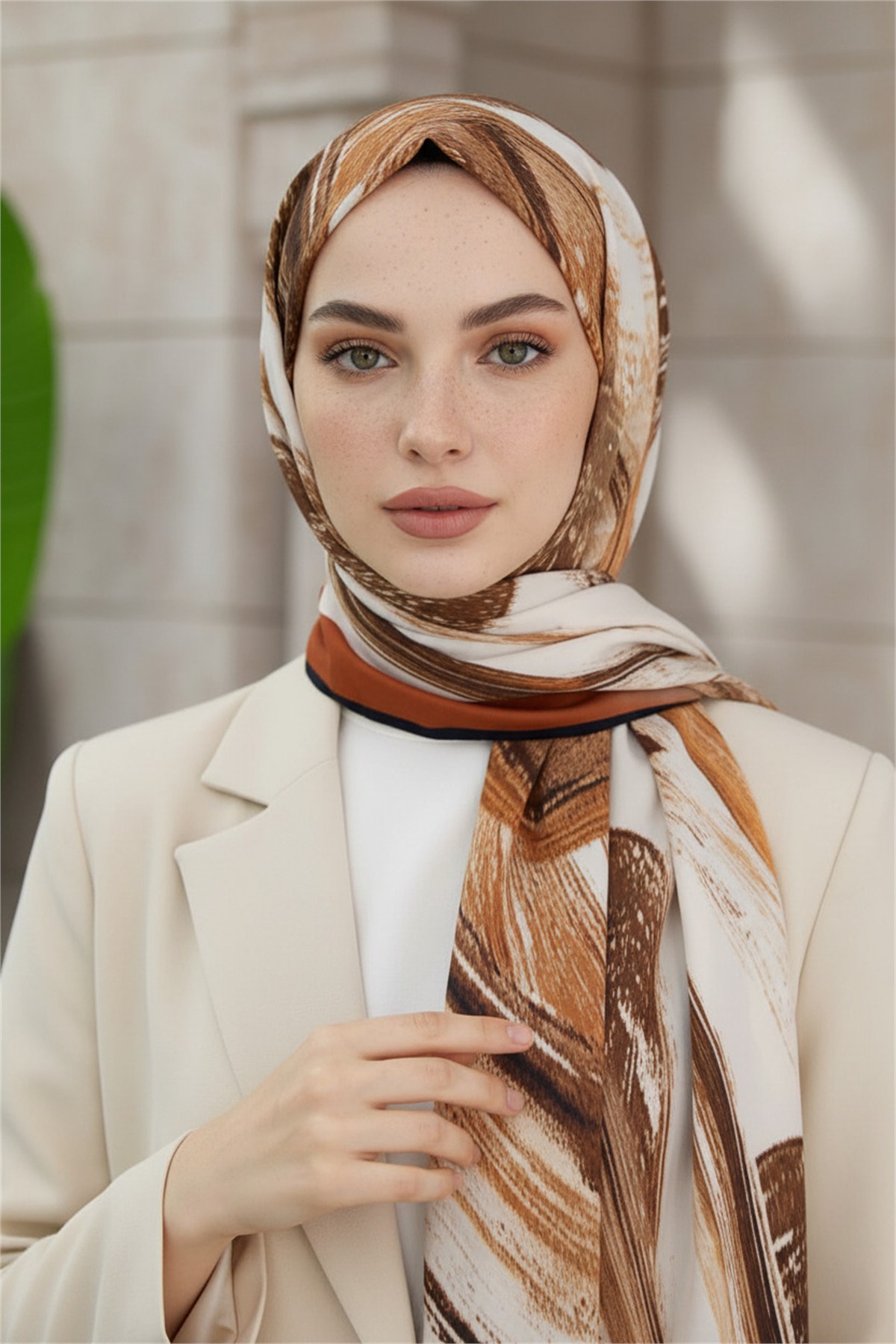 KREP FIRÇA DESENLİ TABA RENKLİ 75X195 KIRIŞMAZ ŞAL