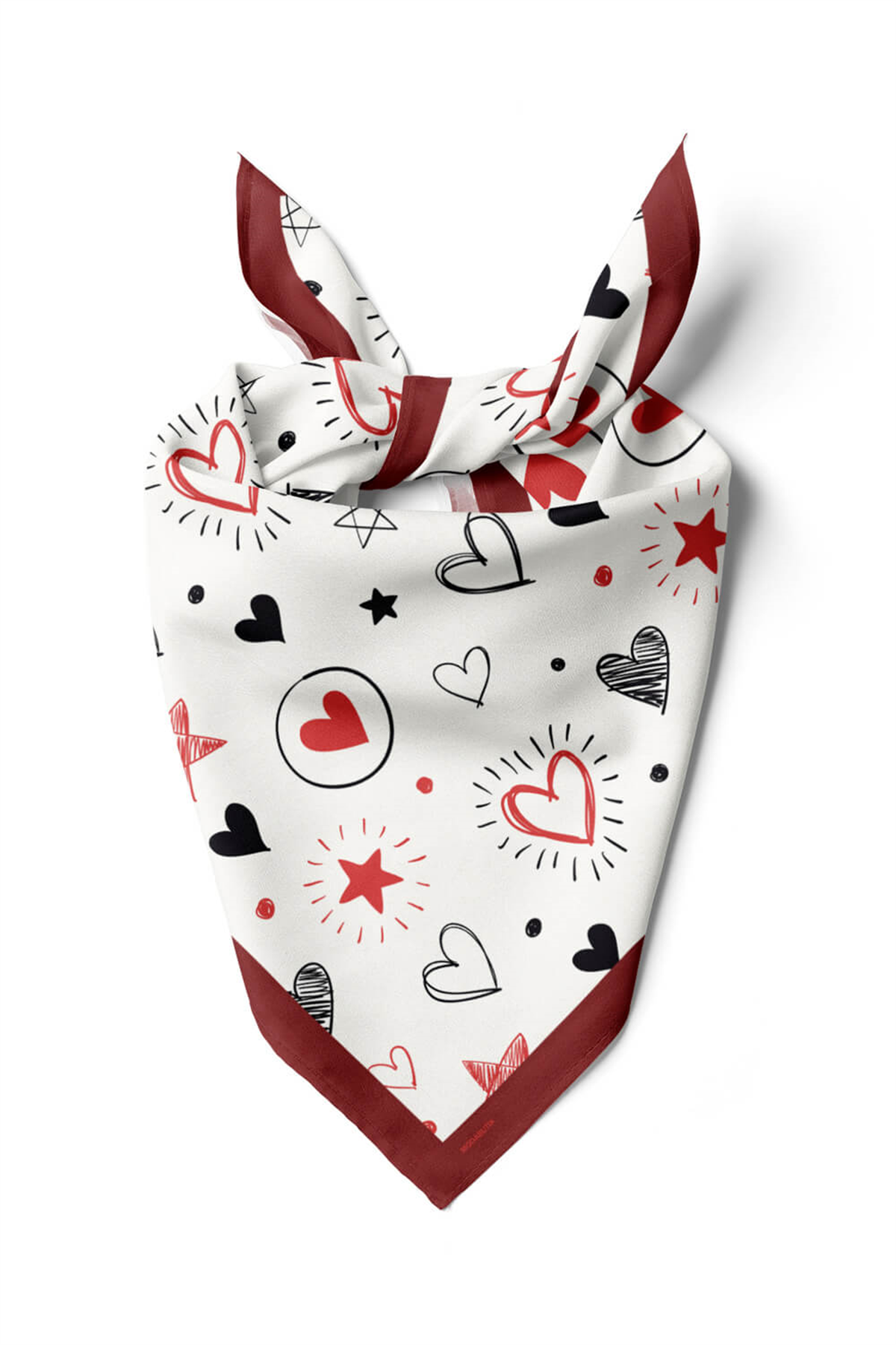 F54 Kadın Kalp Desenli Bandana 50x50 DG0459-22