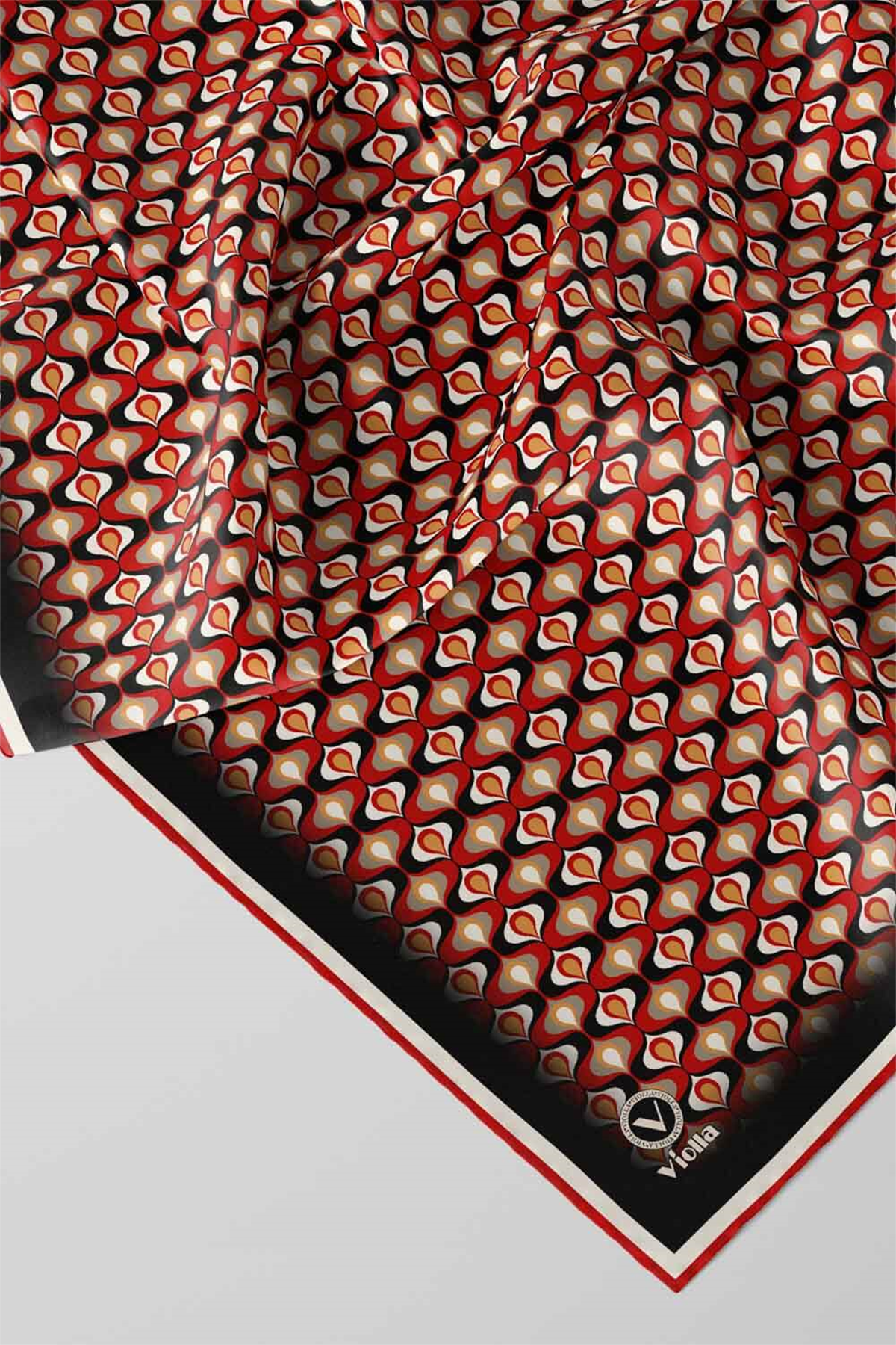 Twill Çıtır Desenli Kırmızı Renkli 90x90 Eşarp (İpek İçermez) Kenar Dikiş Şekli El Dikişli