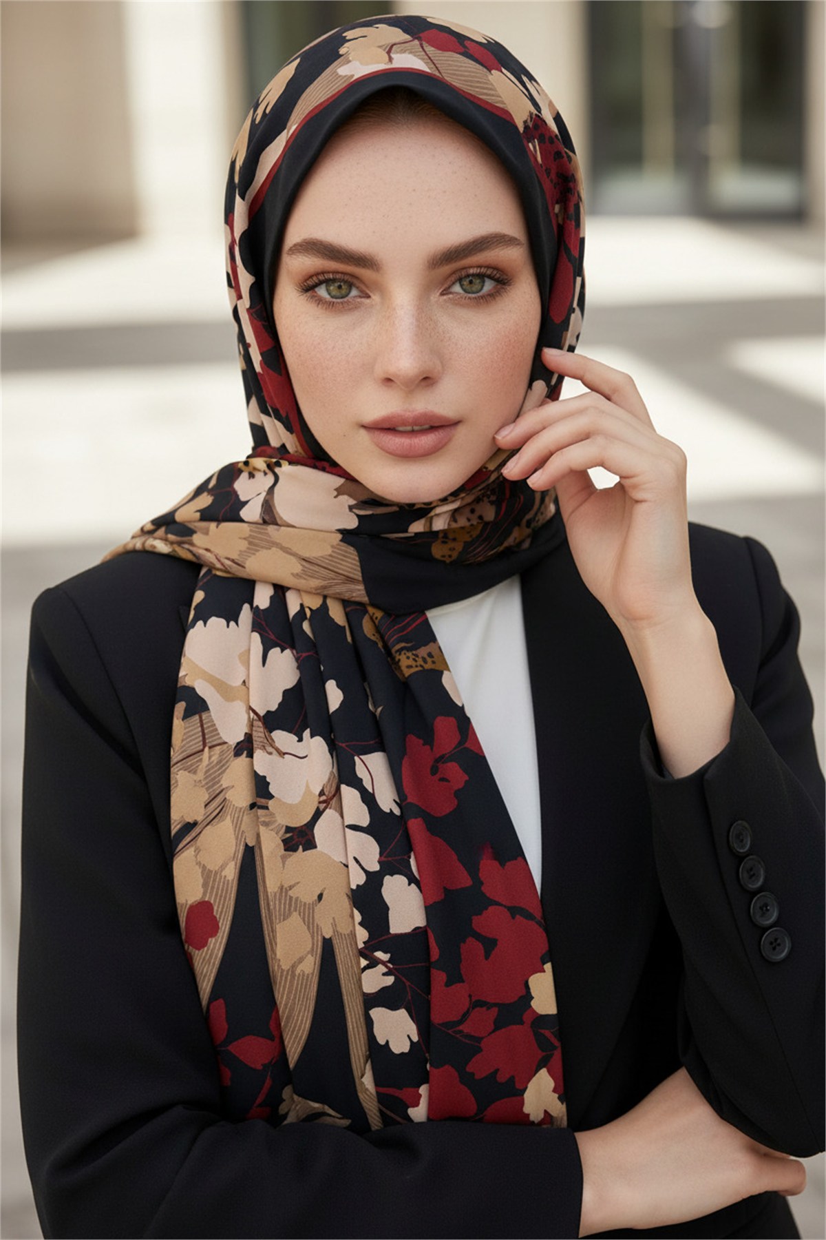 KREP YAPRAK DESENLİ BORDO RENKLİ 75X195 KIRIŞMAZ ŞAL