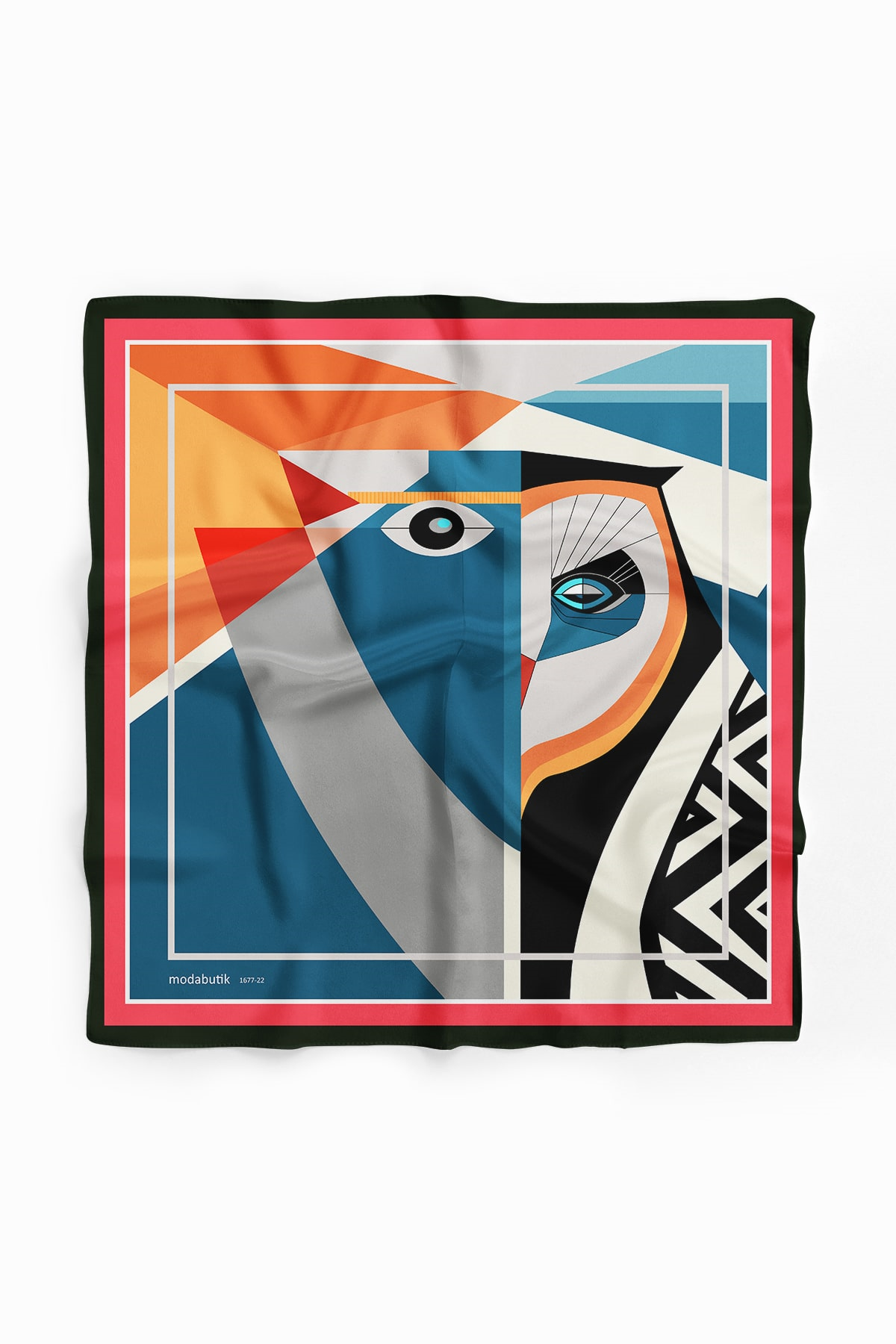 G61 Kadın Turkuaz Siyah Turuncu Baykuş Desenli 50x50 Bandana HYL DG01677-22