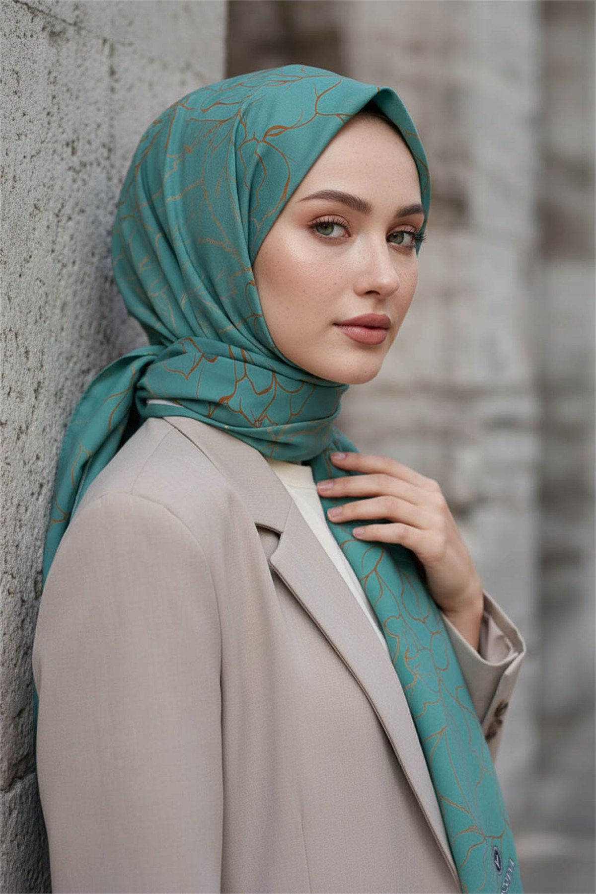 KREP ÇİÇEK DESENLİ MİNT YEŞİLİ RENKLİ 75X195 KIRIŞMAZ ŞAL