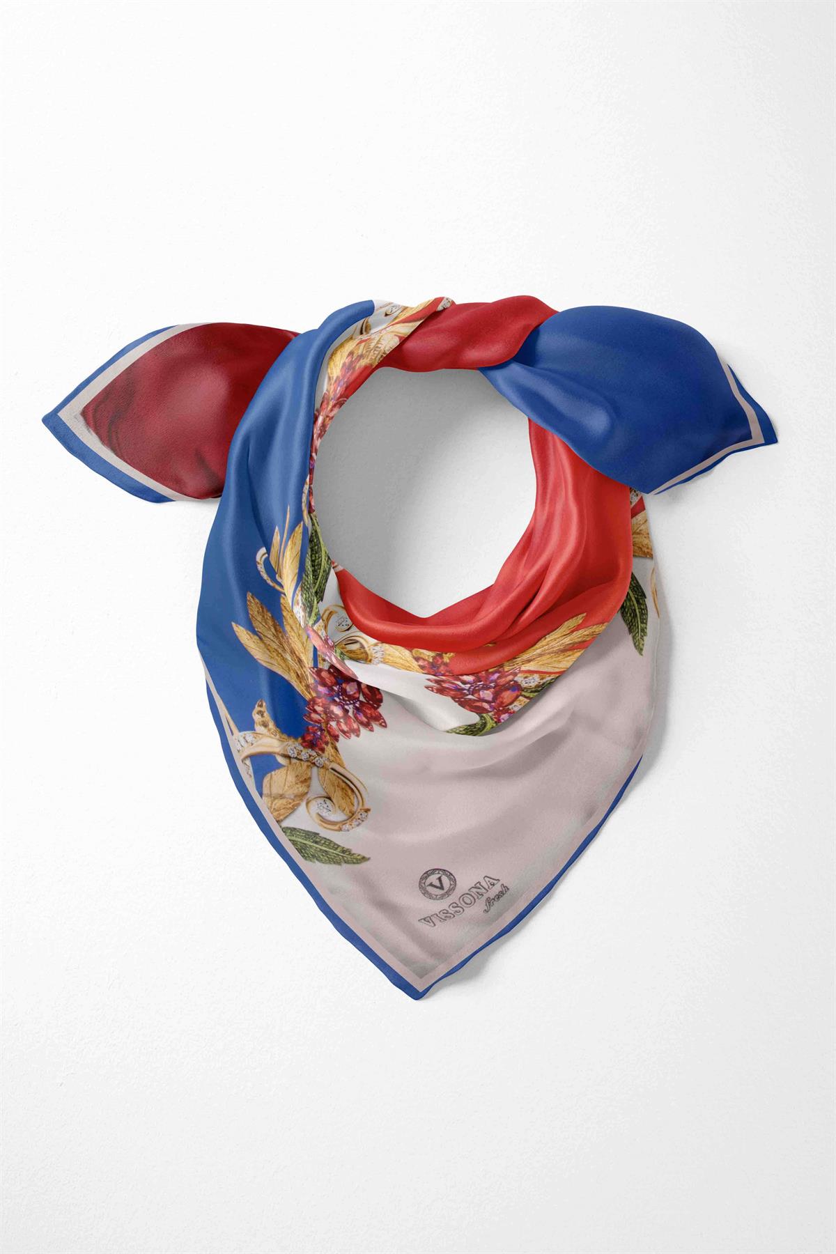 %100 İpek Kadın Desenli Bandana 80x80