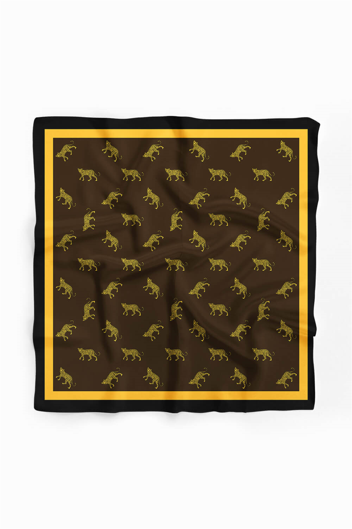 A27 Kadın Kahverengi Hardal Leo Desenli 50x50 Bandana HYL DG0948-22