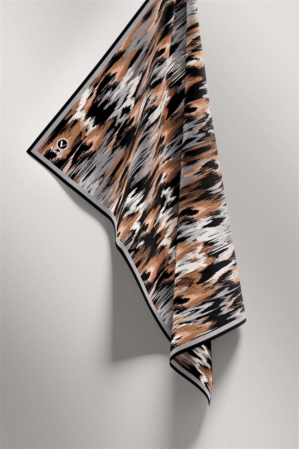 Twill Fırça Desenli Gri Renkli 90x90 Eşarp (İpek İçermez) Kenar Dikiş Şekli El Dikişli