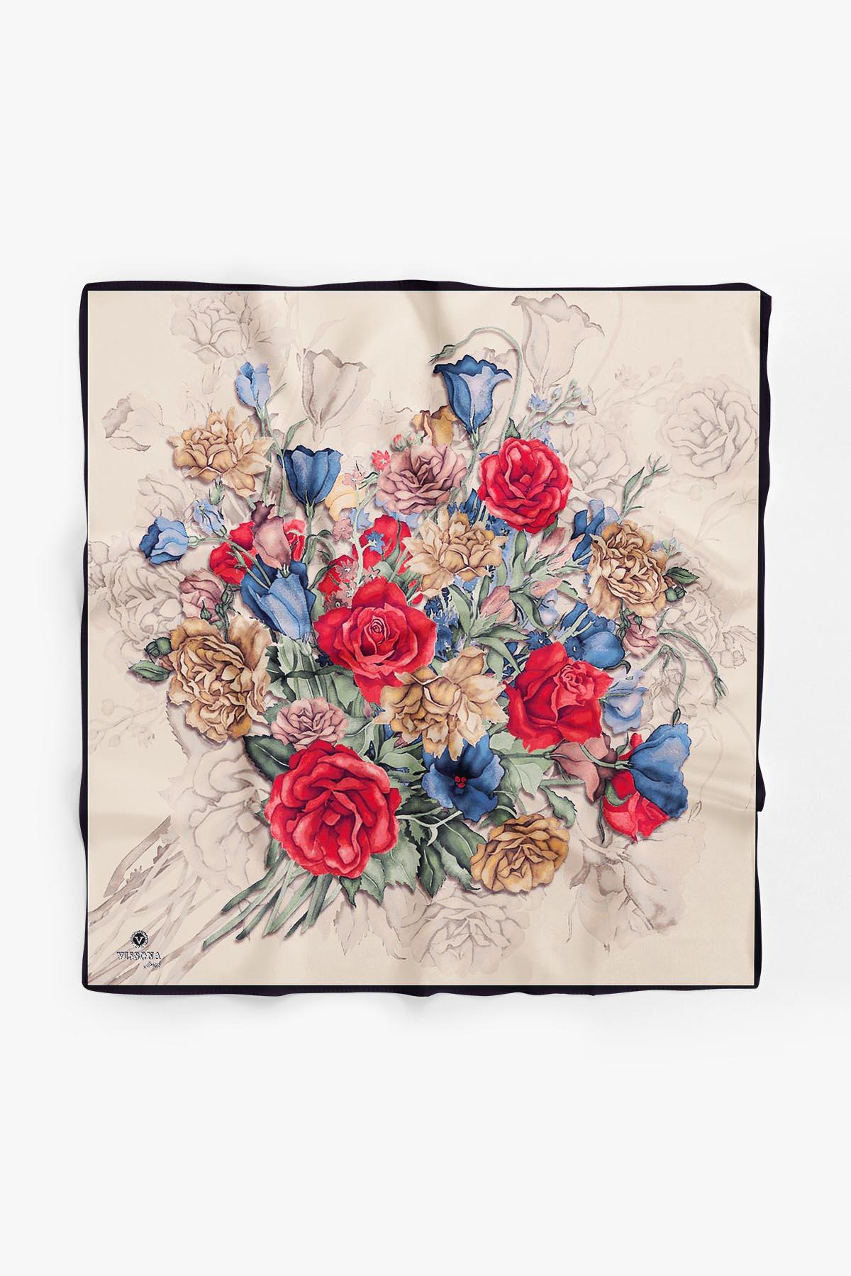 %100 İpek Kadın Desenli Bandana 80x80