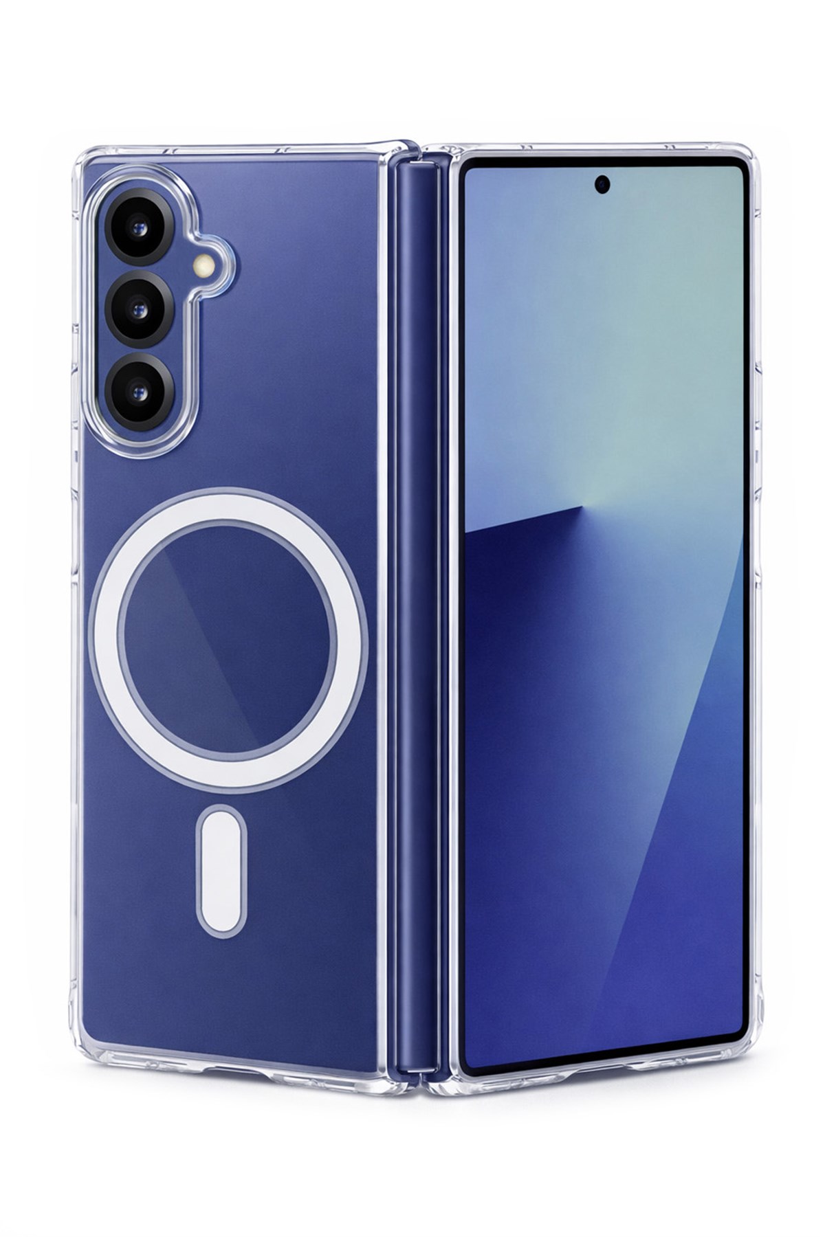 Samsung Galaxy Z Fold 5 Uyumlu Kamera Korumalı Magsafe Wireless Şarj Özellikli Lüks Şeffaf Silikon Telefon Kılıfı