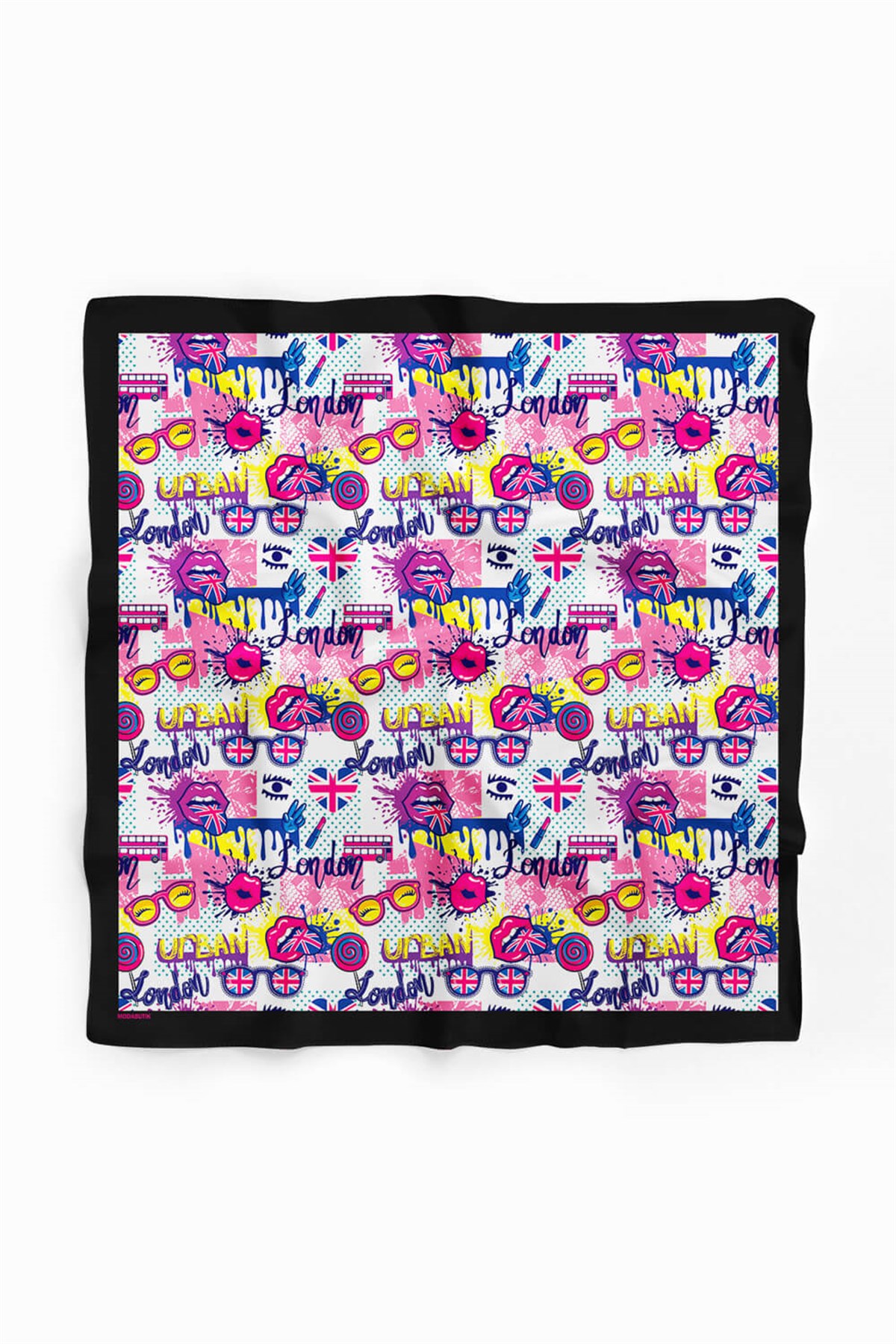 Violla V28 Kadın Pembe Mavi London Desen Desenli 50x50 Bandana HYL DG0774-22