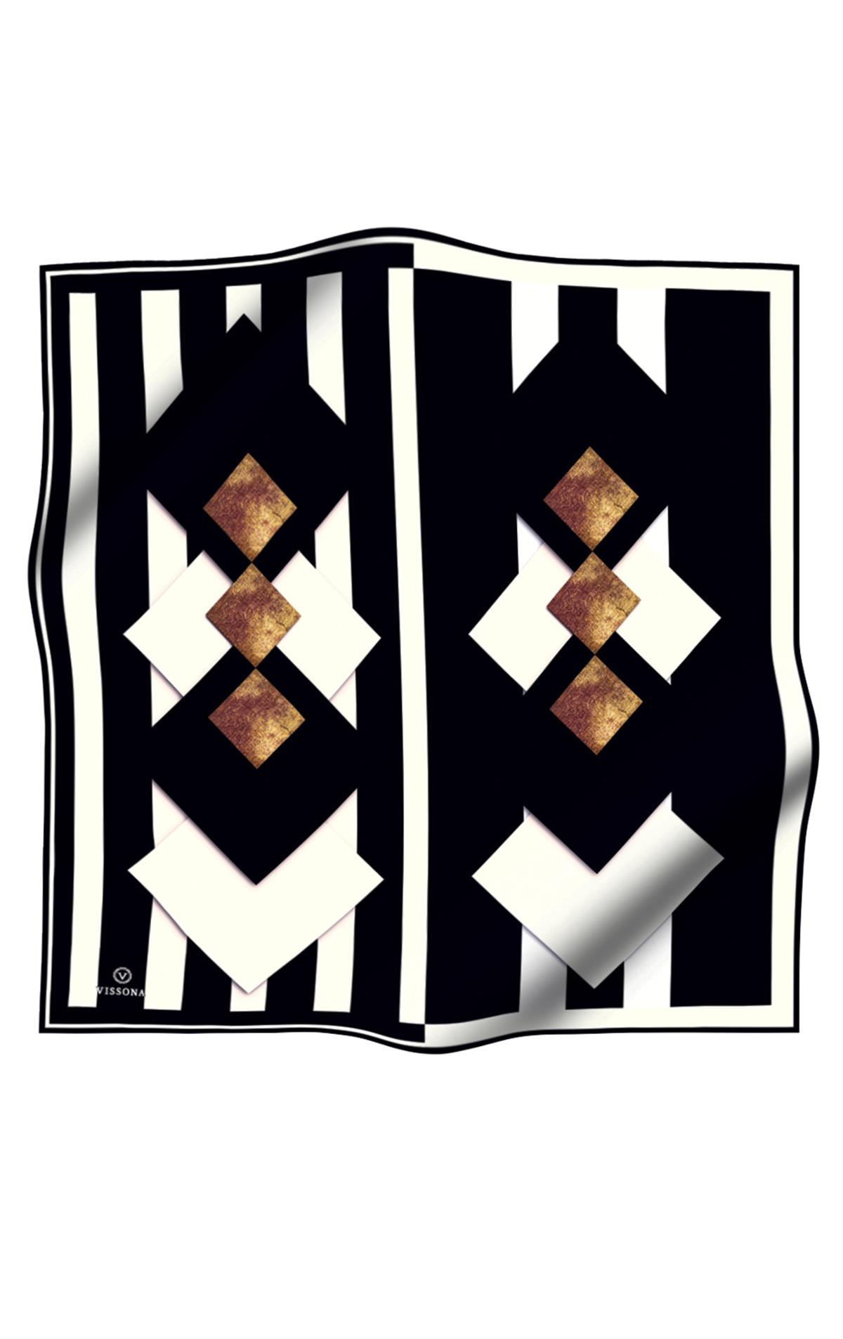 %100 Twill İpek Karo Desenli Siyah - Krem Renkli 90x90 Eşarp Dikim Şekli : El Dikişi