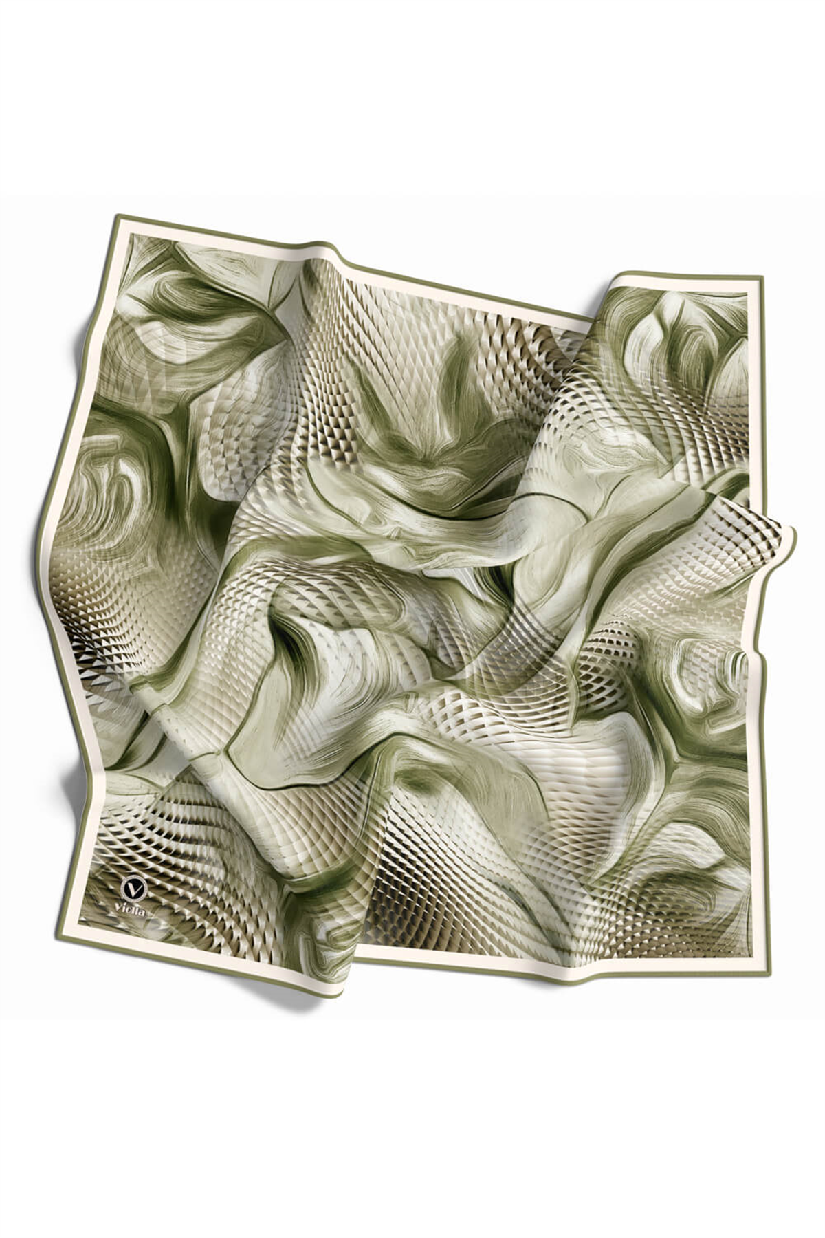 Twill Geometrik Ve Dalga Desenli Mint Yeşili Renkli 90x90 Eşarp (İpek İçermez) Dikim Şekli : El Dikişi