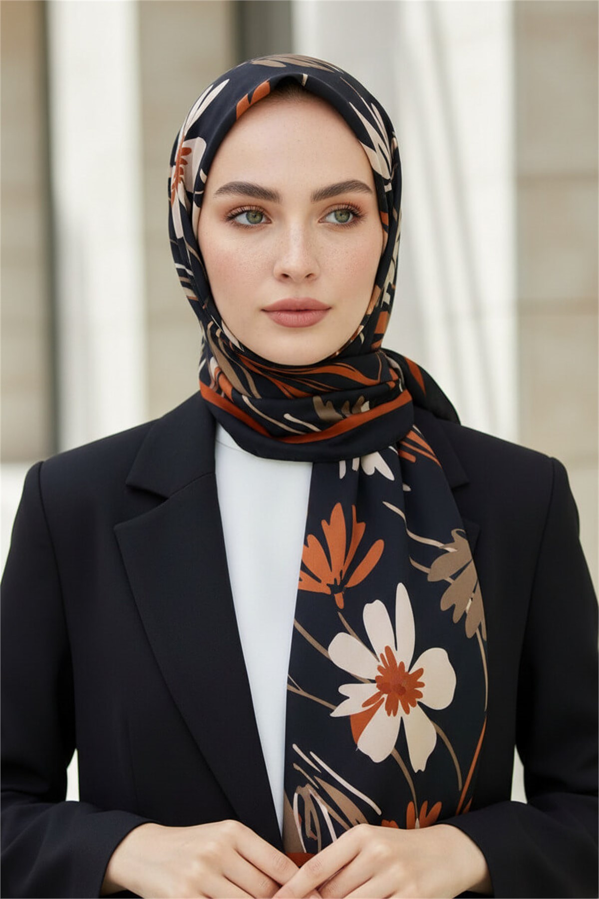 KREP ÇİÇEK DESENLİ TABA RENKLİ 75X195 KIRIŞMAZ ŞAL