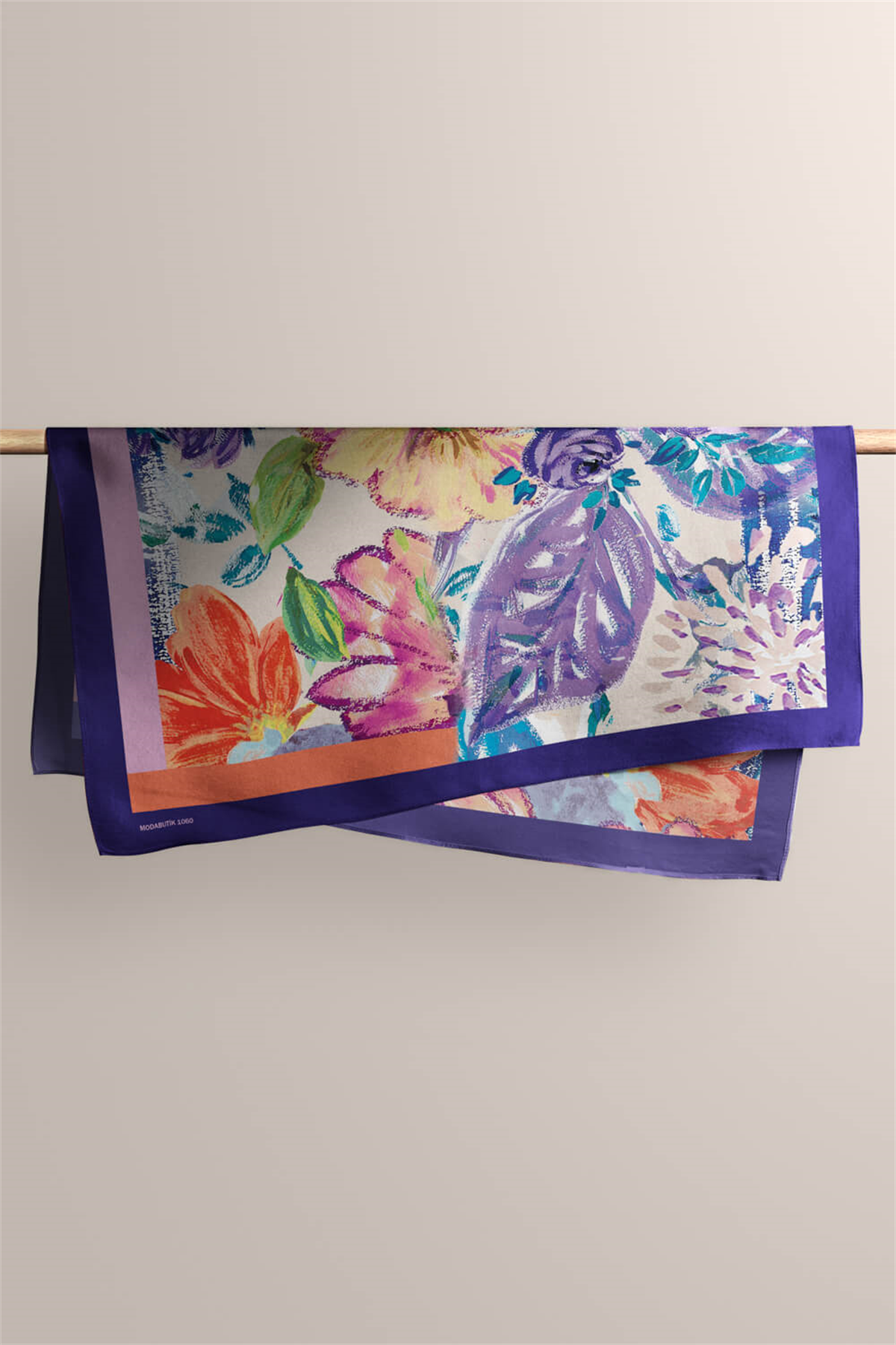 Kadın Lila Turuncu Blatt Desenli 50x50 Bandana