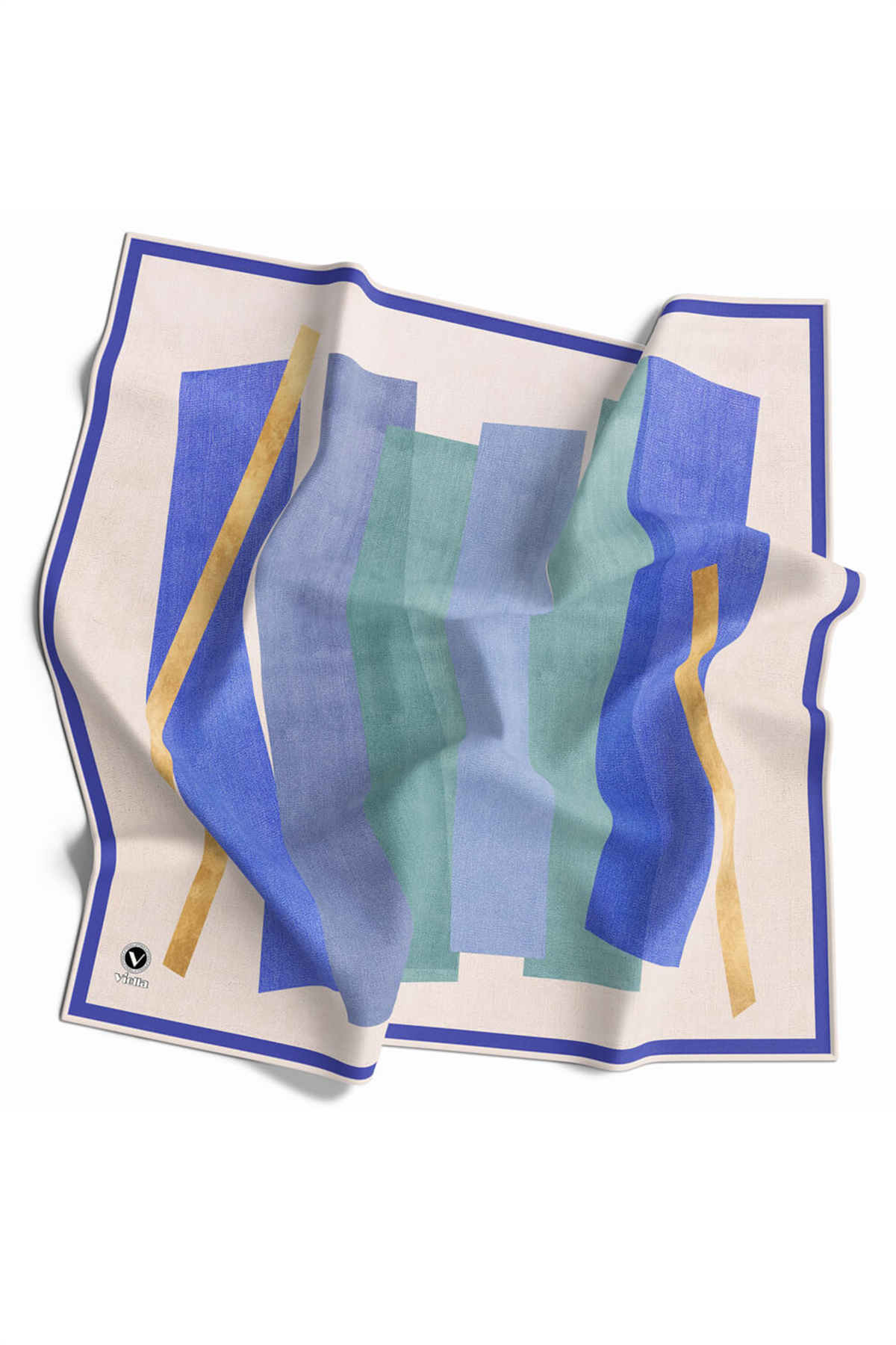 Twill Geometrik Desenli İndigo Renkli 90x90 Eşarp (İpek İçermez) Kenar Dikiş Şekli El Dikişli
