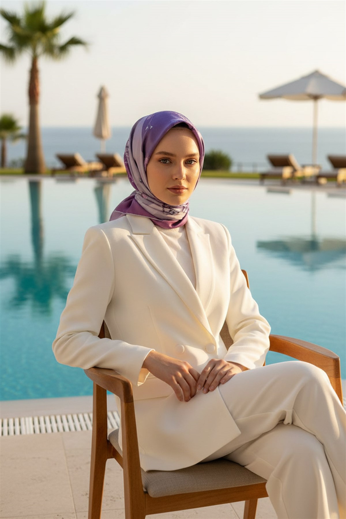 %100 Twill İpek Geometrik Ve Çiçek Desenli Pembe - Lila Renkli 90x90 Eşarp Dikim Şekli : El Dikişi