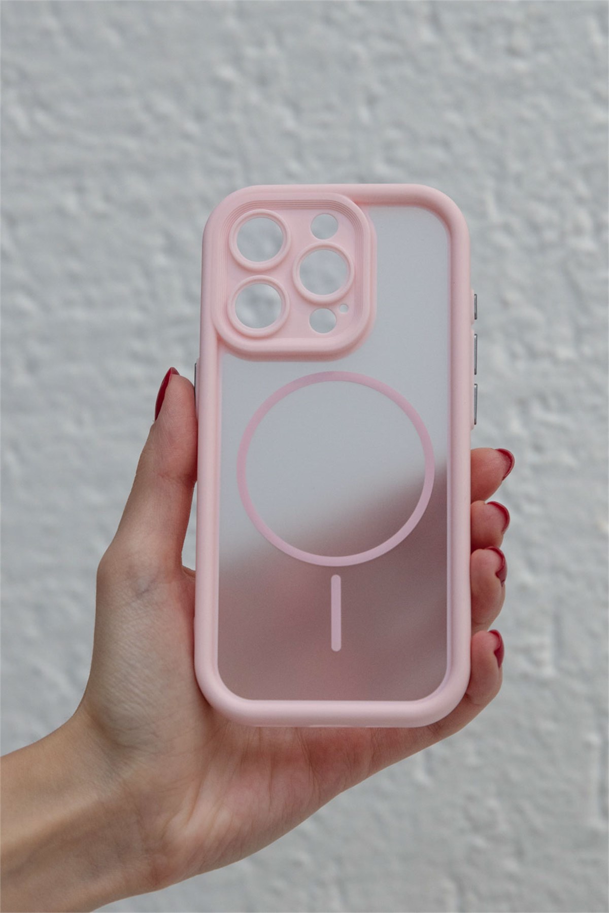 iPhone 16 Pro Kılıf – Kamera Korumalı – MagSafe Uyumlu – Pembe Renk – Mat Silikon Telefon Kılıfı