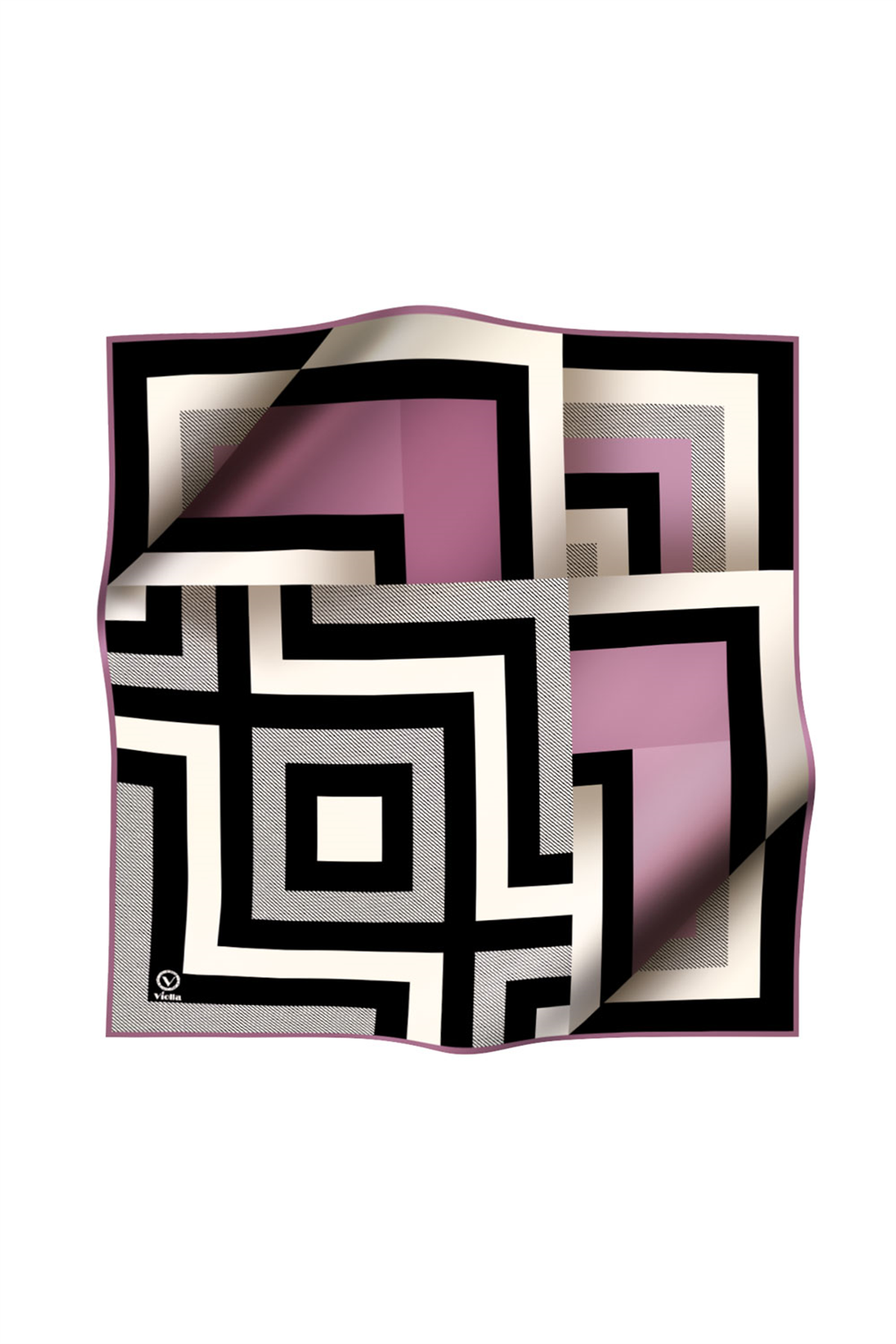 Twill Geometrik Desenli Lila Renkli 90x90 Eşarp (İpek İçermez) Dikim Şekli : El Dikişi