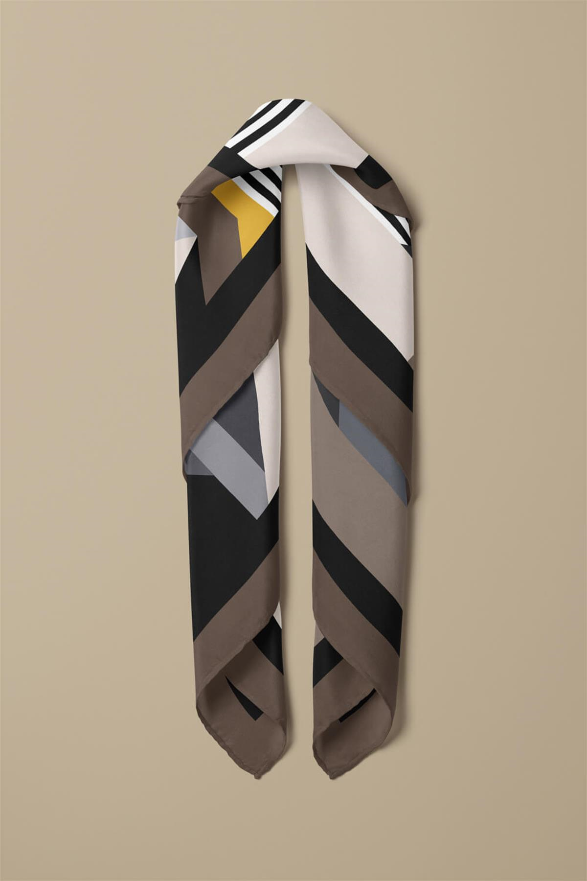 G42 Kadın Gri Geometrik Desenli 50x50 Bandana DG01526-22