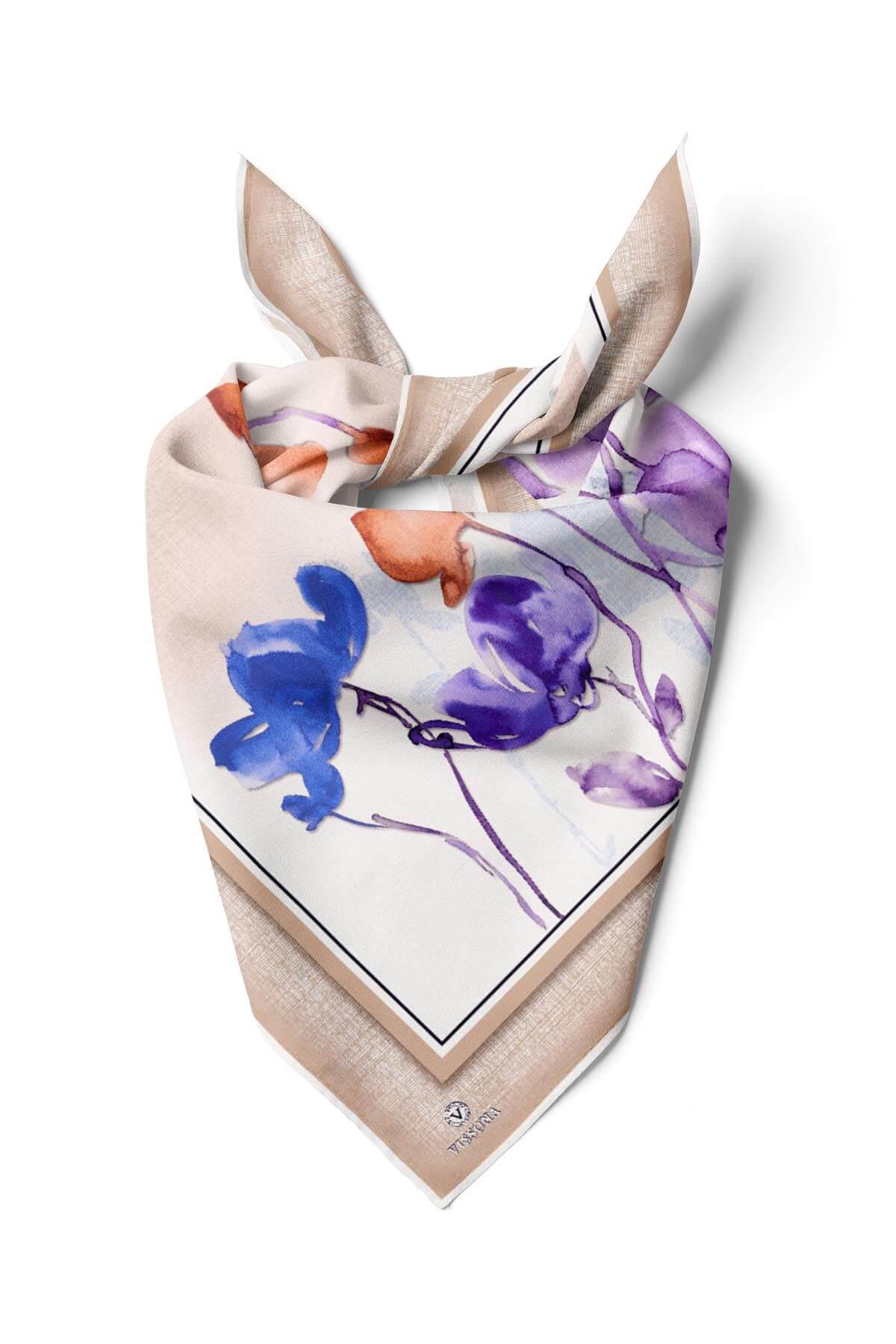 %100 İpek Kadın Desenli Bandana 80x80