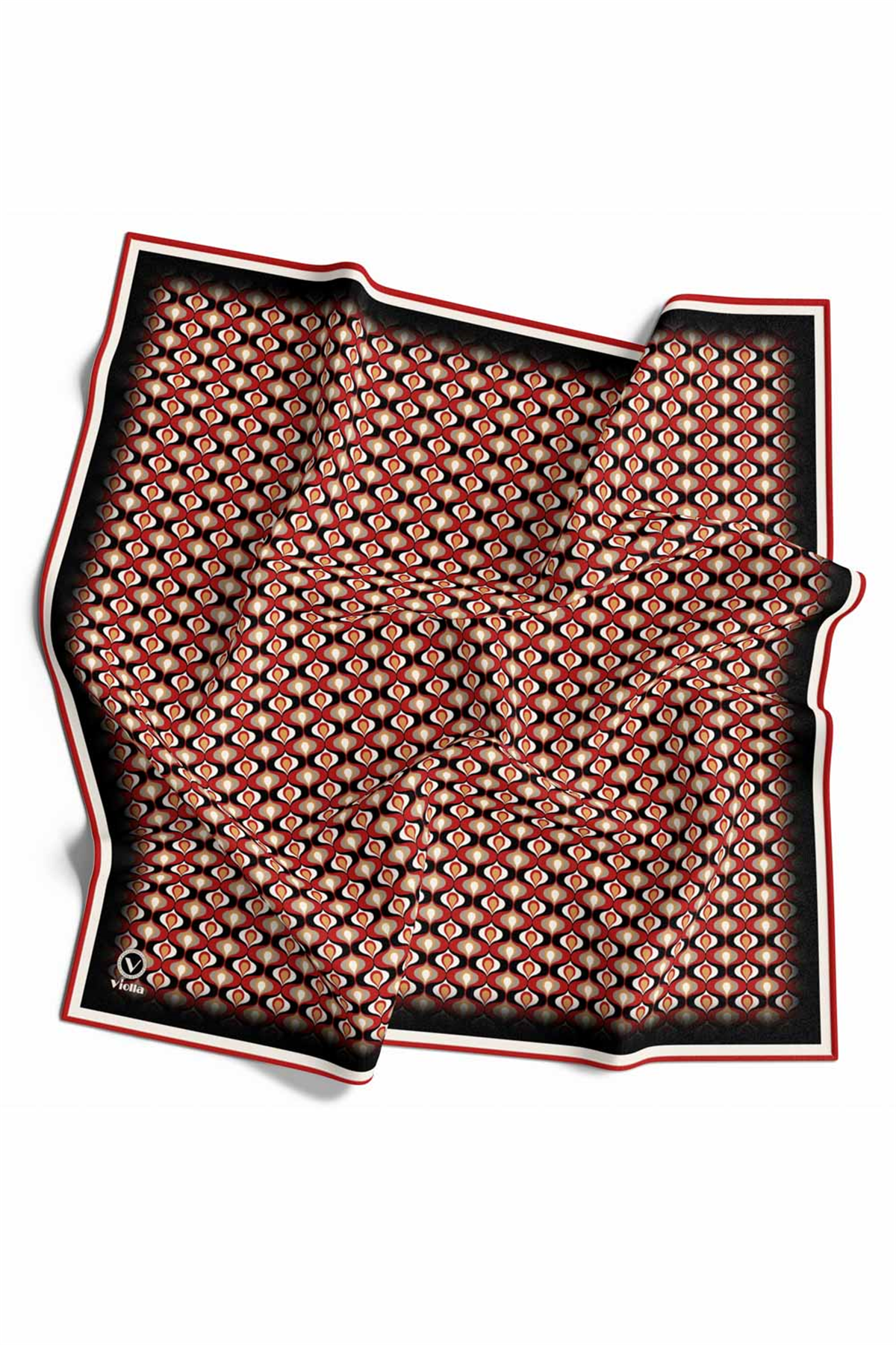 Twill Çıtır Desenli Kırmızı Renkli 90x90 Eşarp (İpek İçermez) Kenar Dikiş Şekli El Dikişli